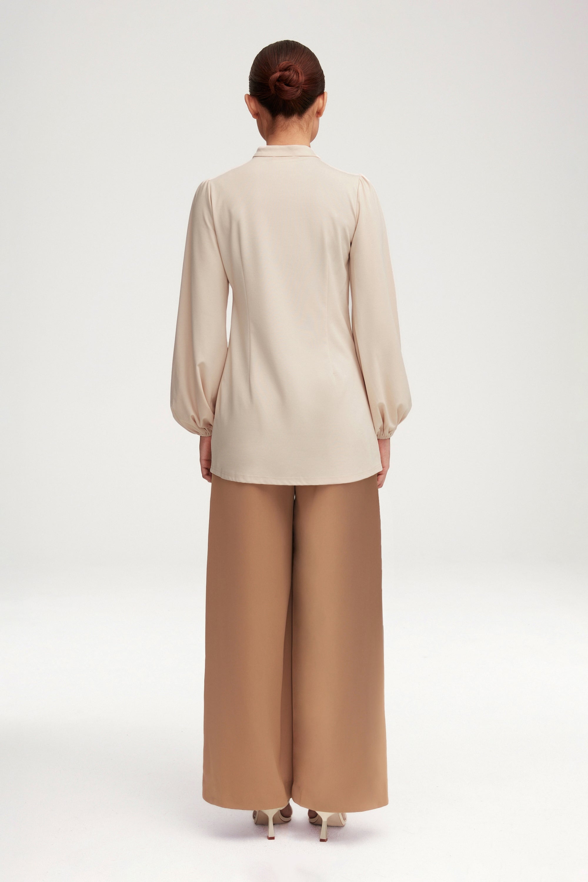 Rayana Jersey Button Down Top - Light Sand Clothing Veiled 