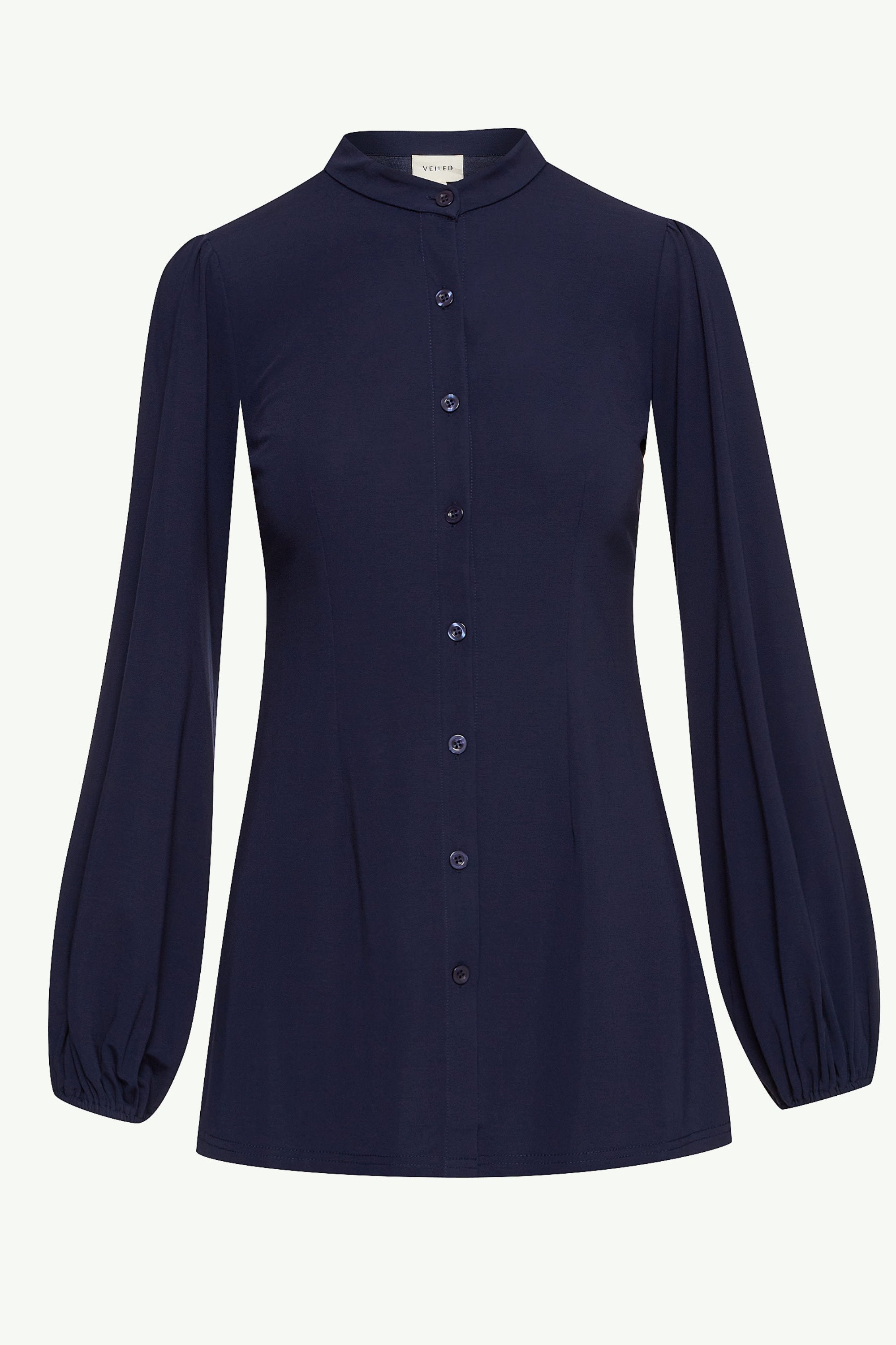 Rayana Jersey Button Down Top - Navy Blue Clothing Veiled 