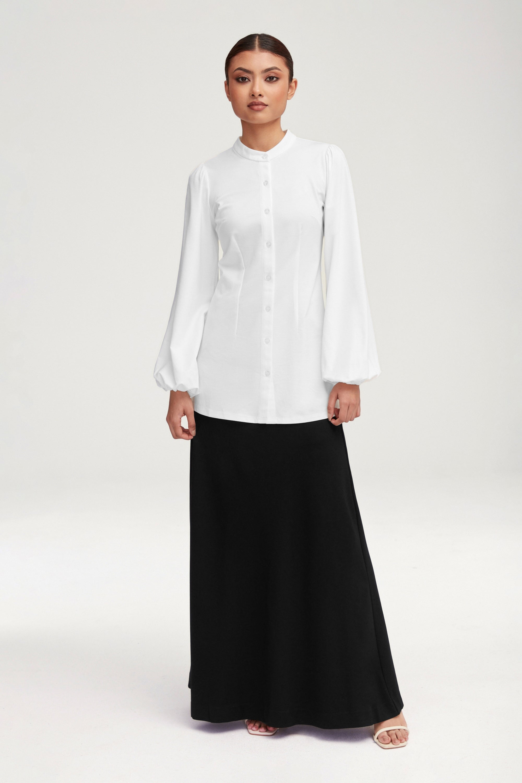 Rayana Jersey Button Down Top - White Clothing Veiled 