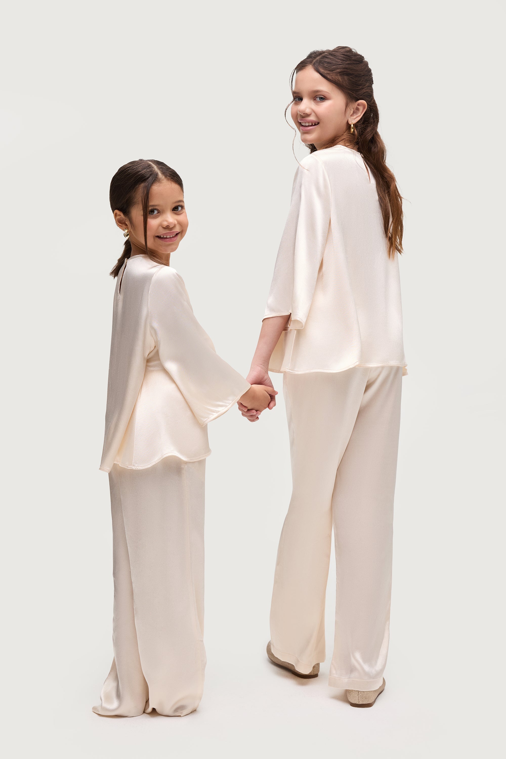 Razan Silk Inner Tie Top & Pants Matching Set - Pearl (Girls) Kids Veiled 