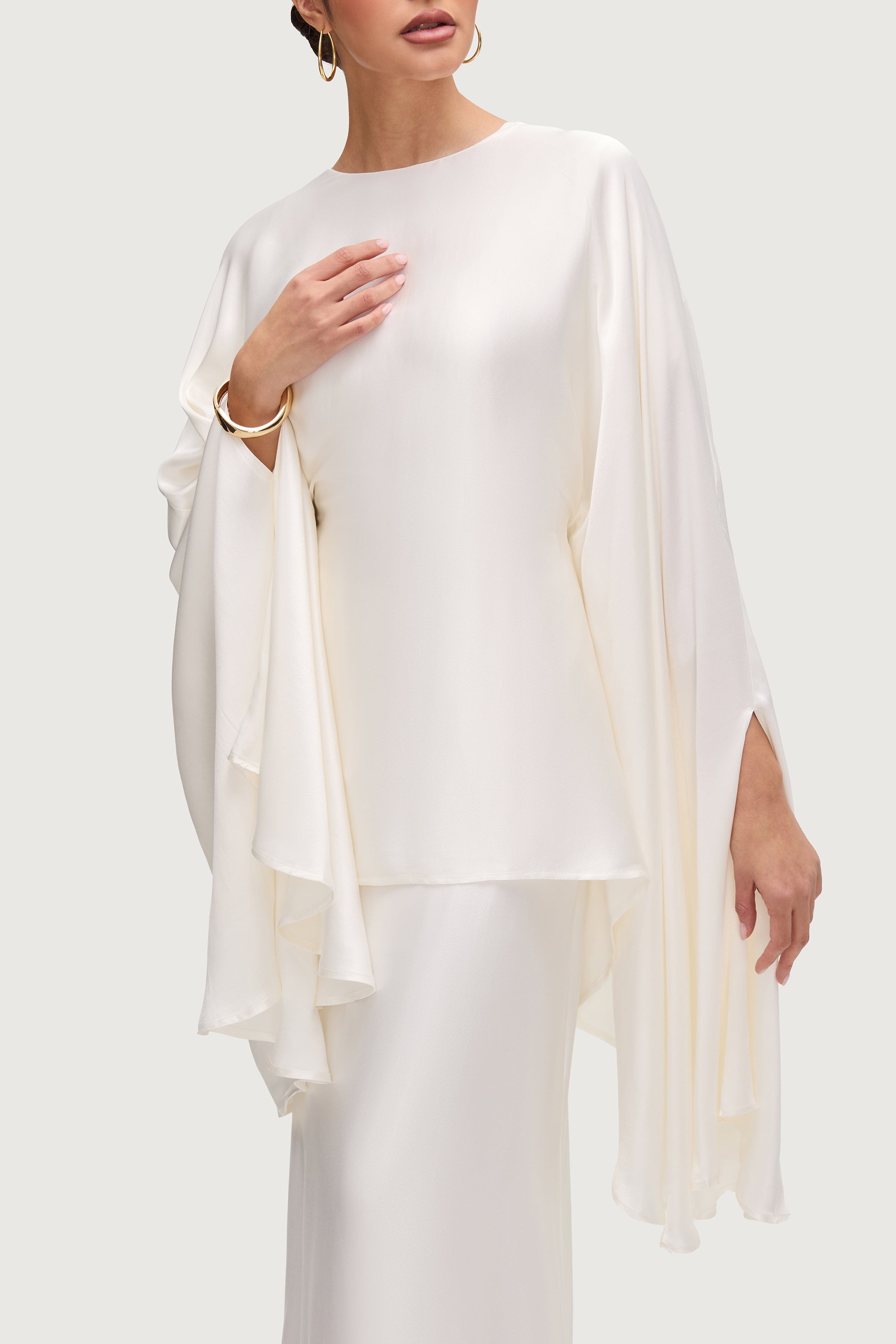 Razan Silk Inner Tie Top - White Tops Veiled Collection 