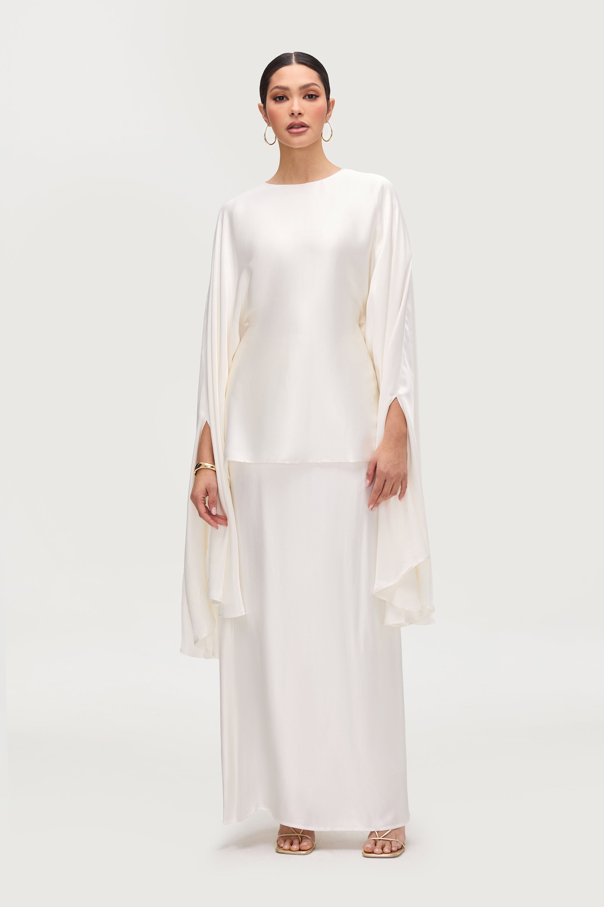 Razan Silk Inner Tie Top - White Tops Veiled Collection 