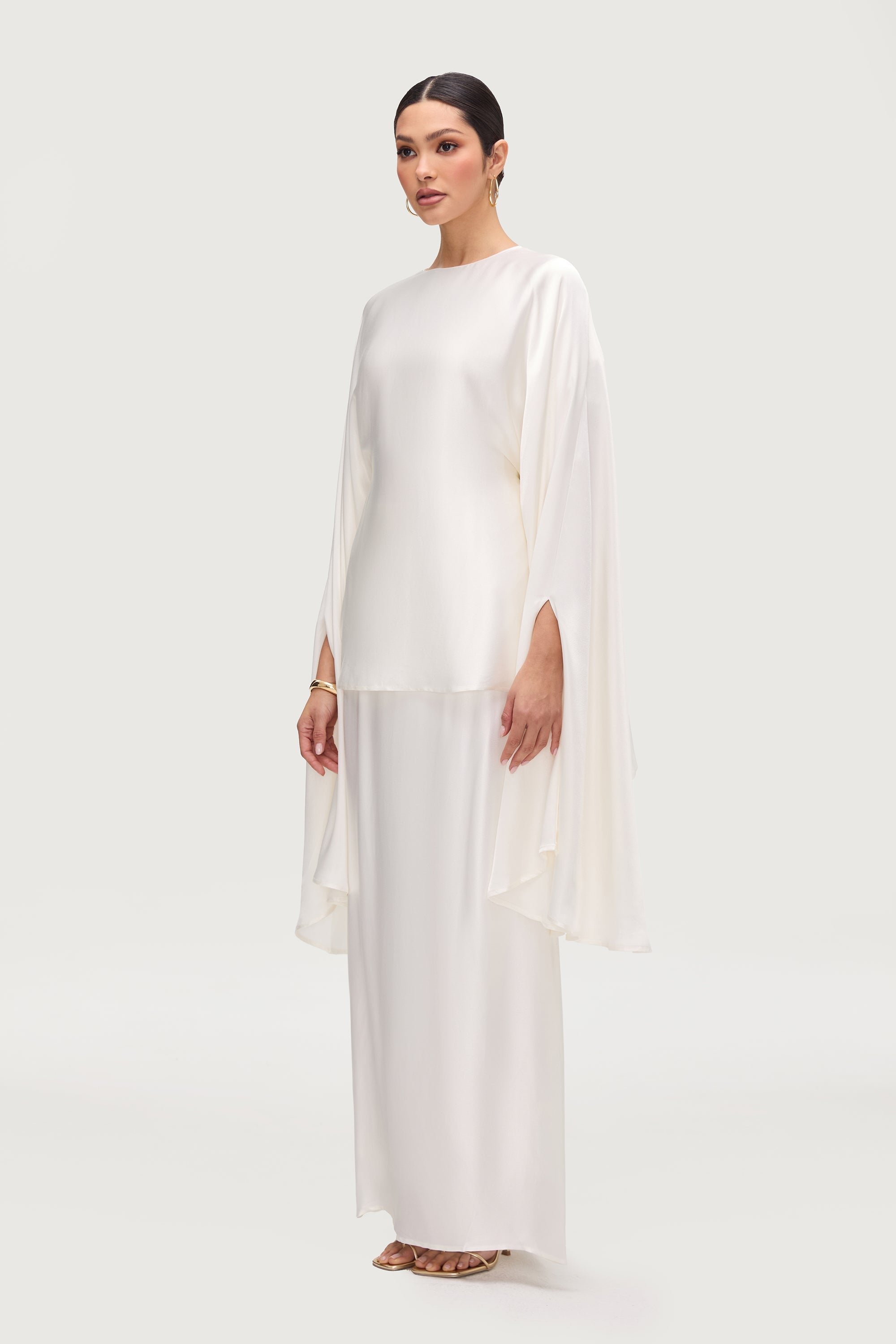 Razan Silk Inner Tie Top - White Tops Veiled Collection 