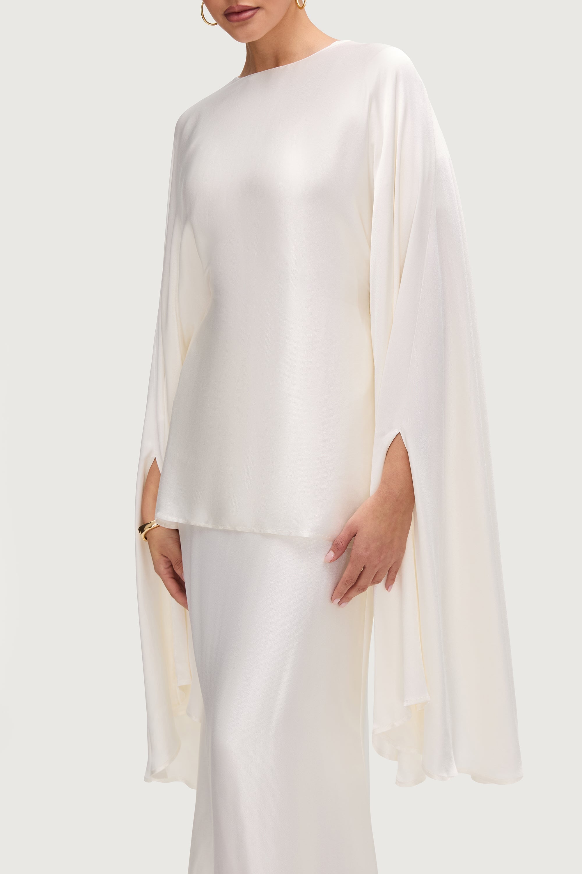 Razan Silk Inner Tie Top - White Tops Veiled Collection 