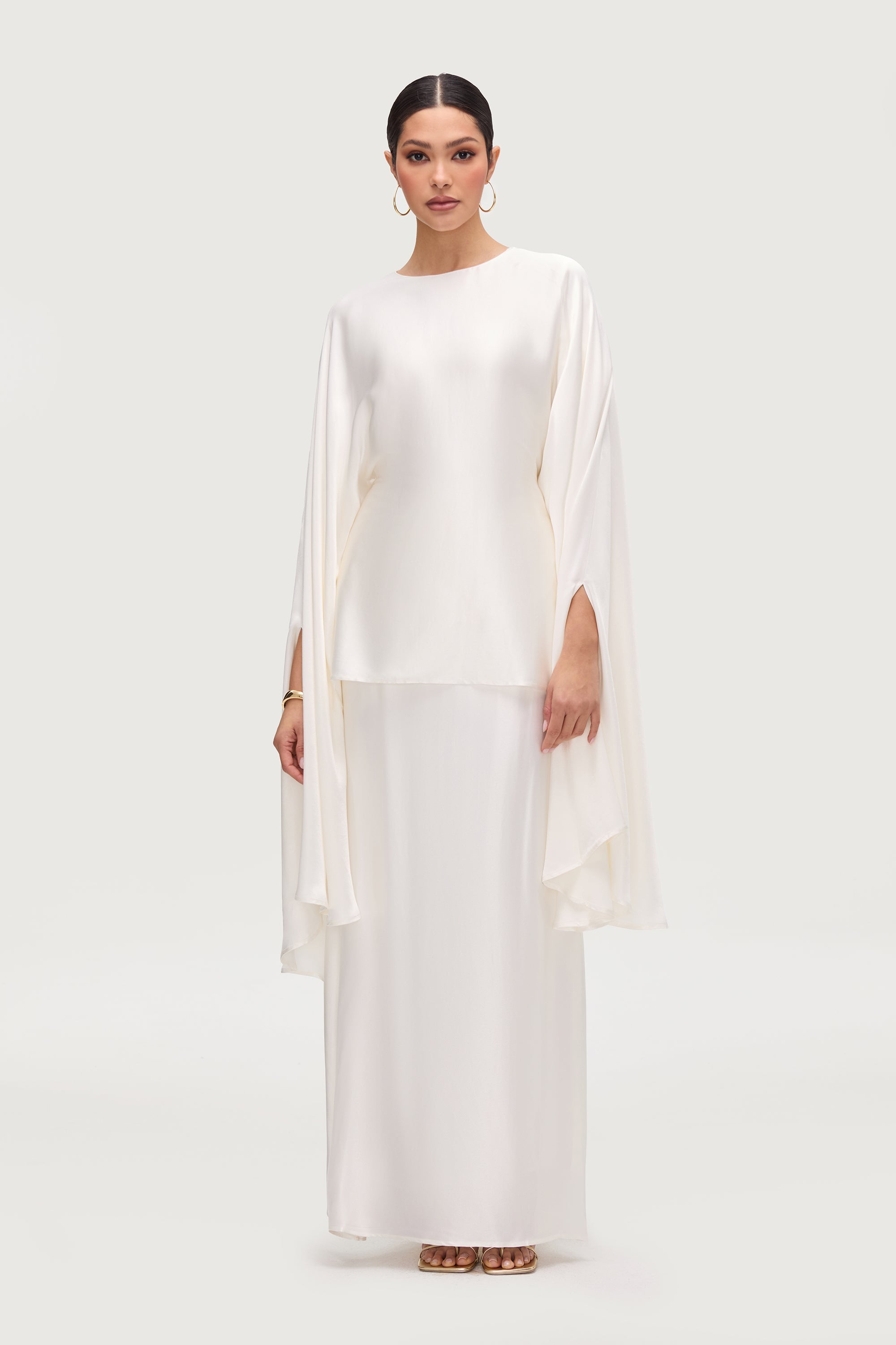 Razan Silk Inner Tie Top - White Tops Veiled Collection 