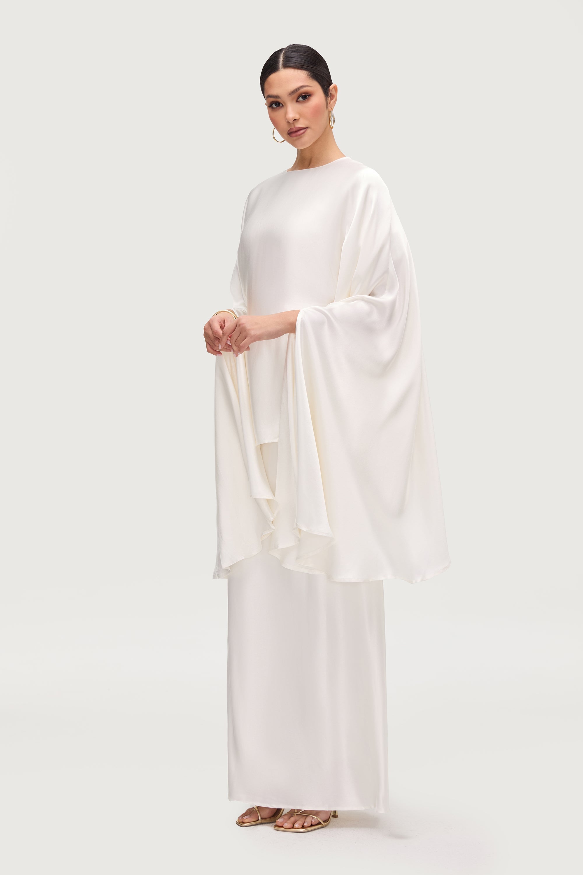 Razan Silk Inner Tie Top - White Tops Veiled Collection 