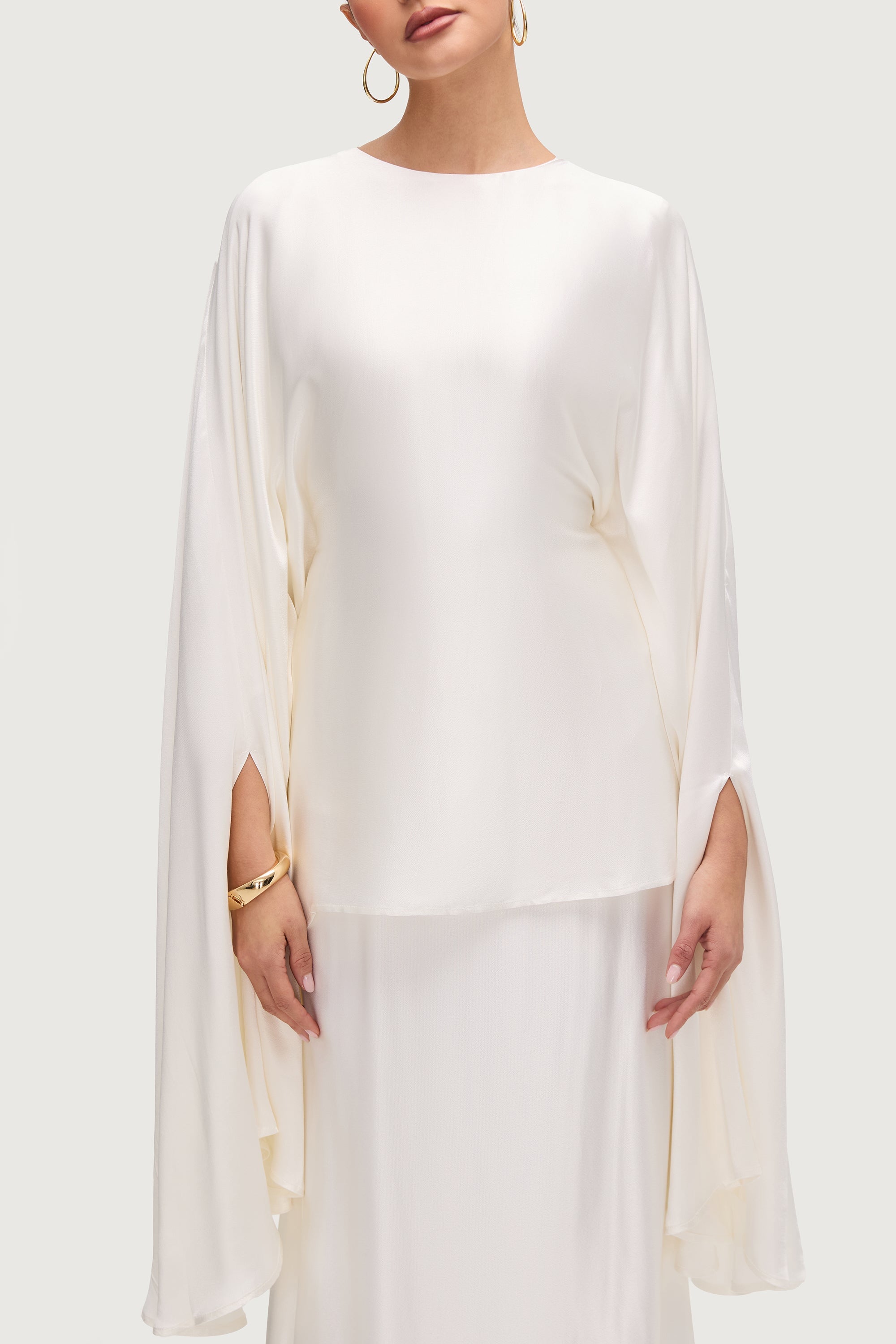 Razan Silk Inner Tie Top - White Tops Veiled Collection 