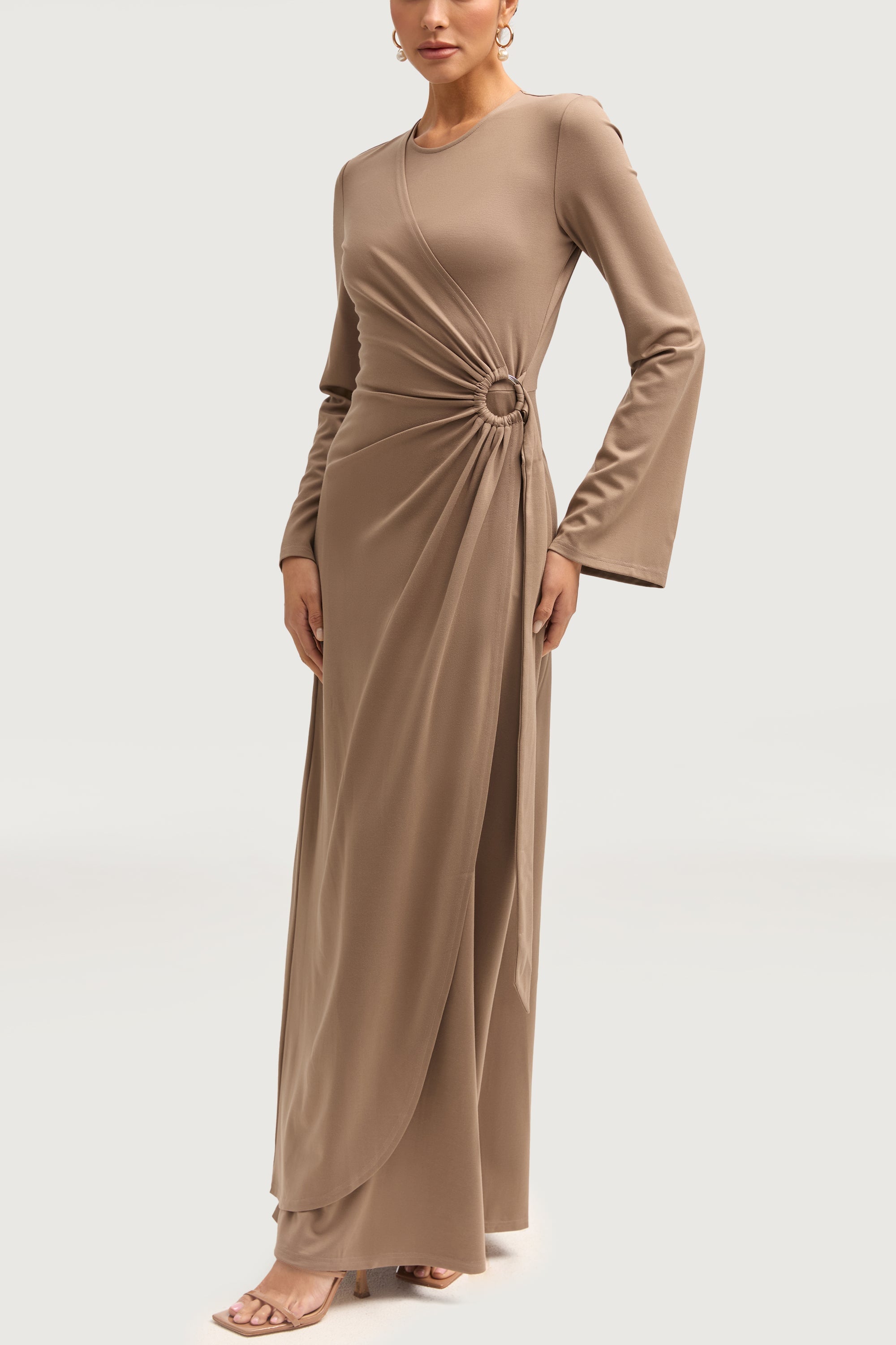 Reema Wrap Maxi Dress - Taupe Dresses Veiled 