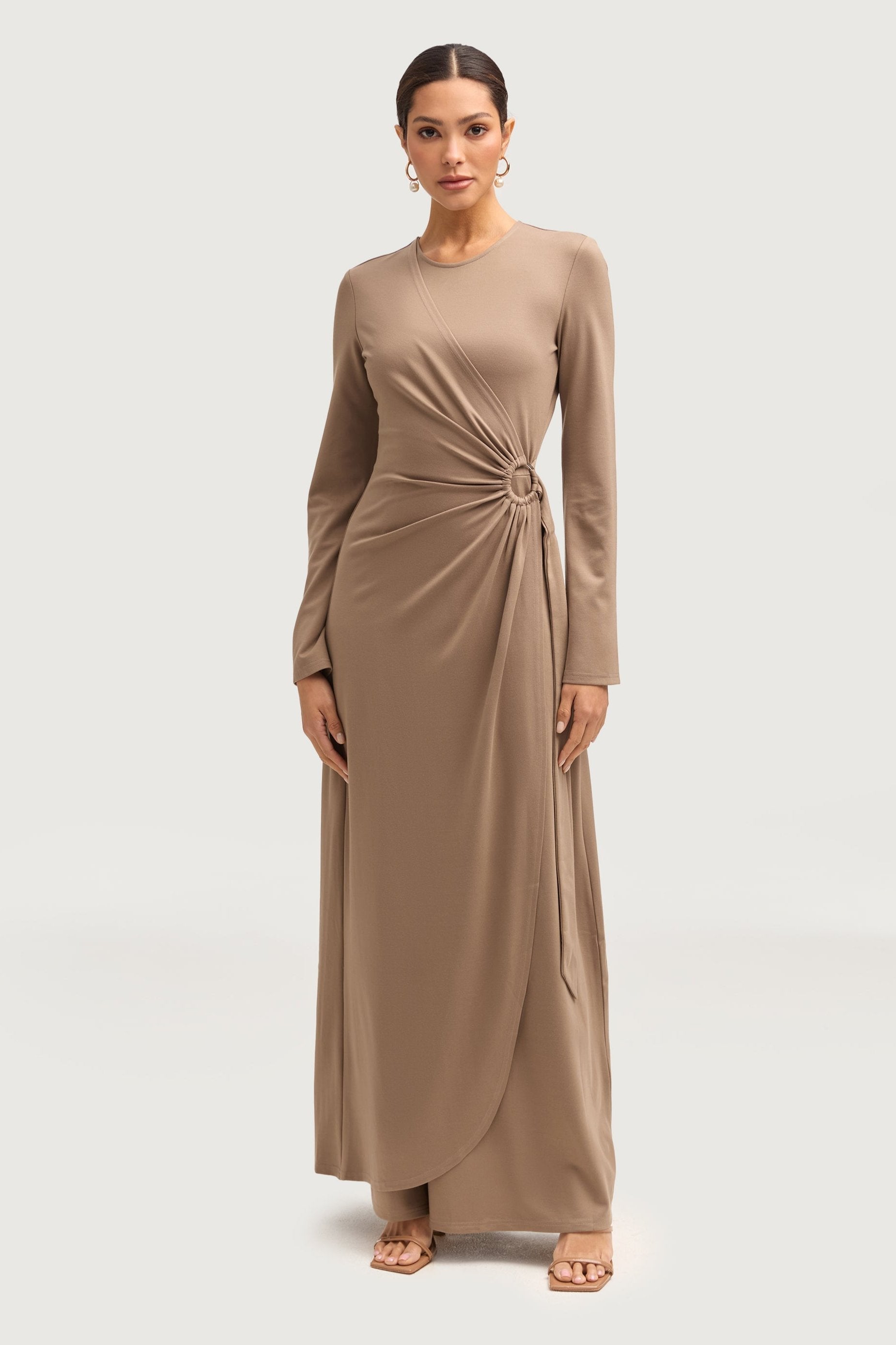 Reema Wrap Maxi Dress - Taupe Dresses Veiled 