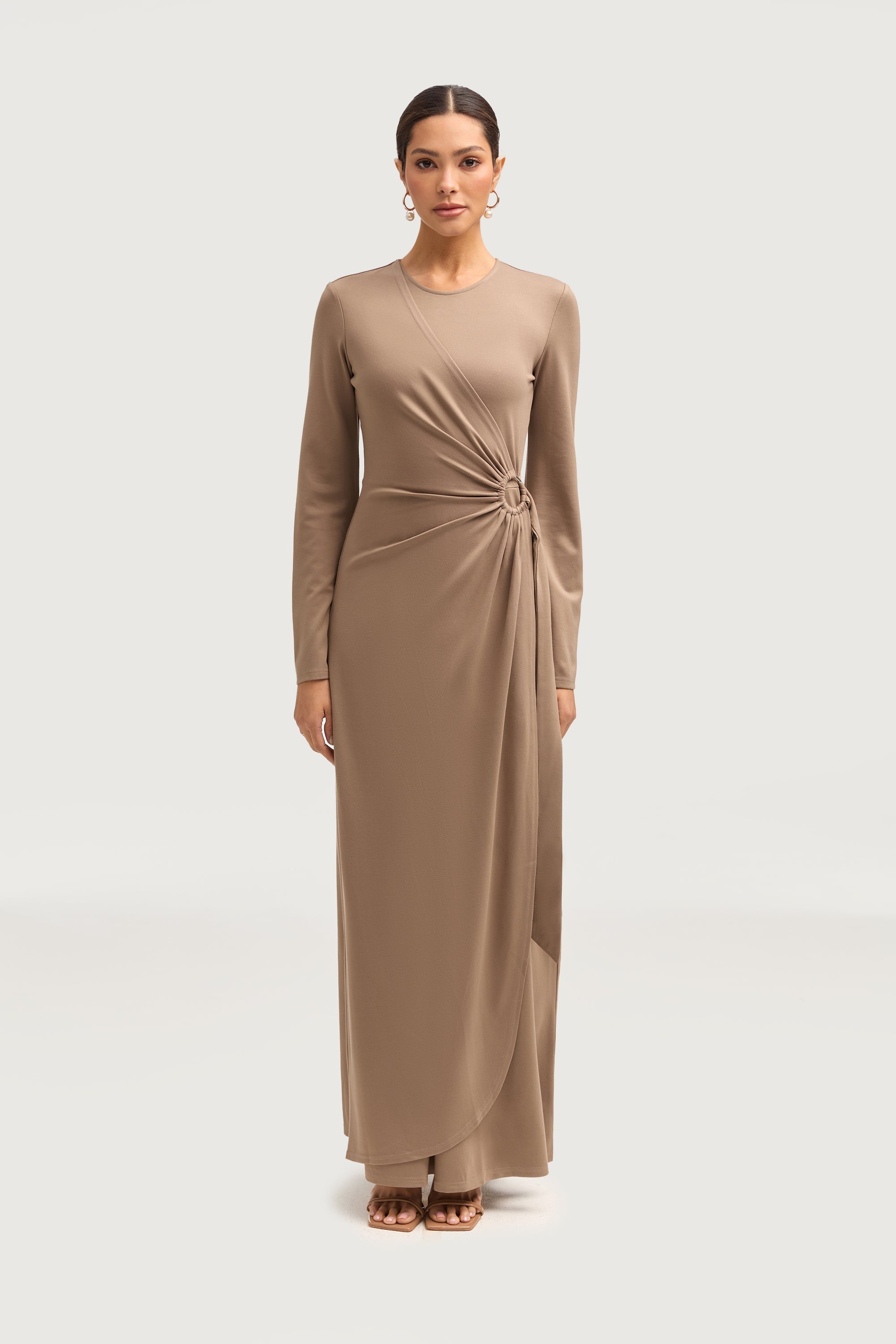 Reema Wrap Maxi Dress - Taupe Dresses Veiled 