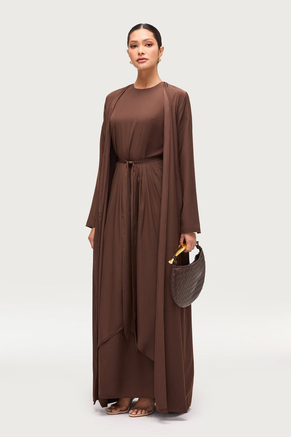 Rehana Three Piece Abaya Set - Espresso Sets Veiled 