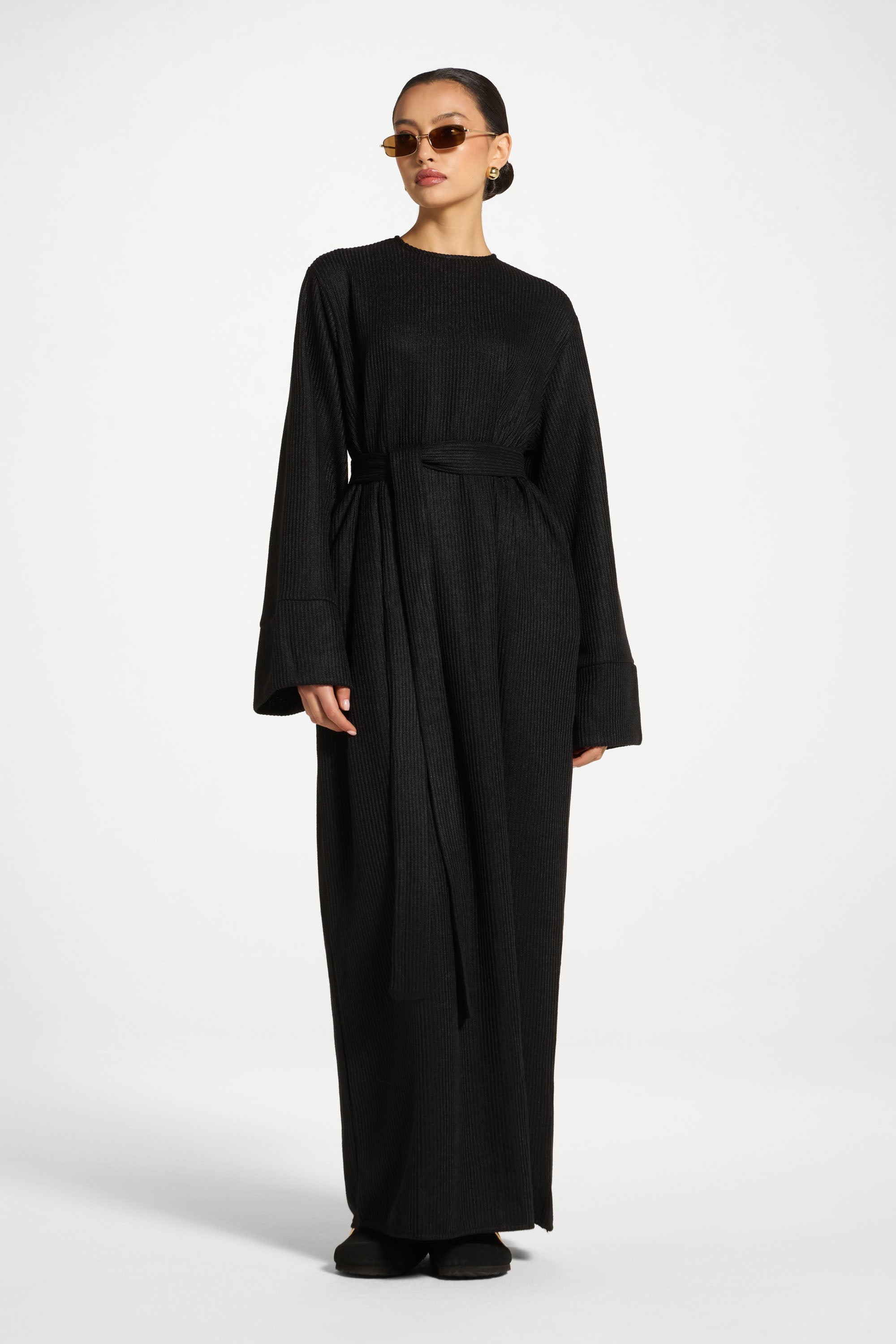 Relaxed Knit Maxi Dress - Black Abayas Veiled 