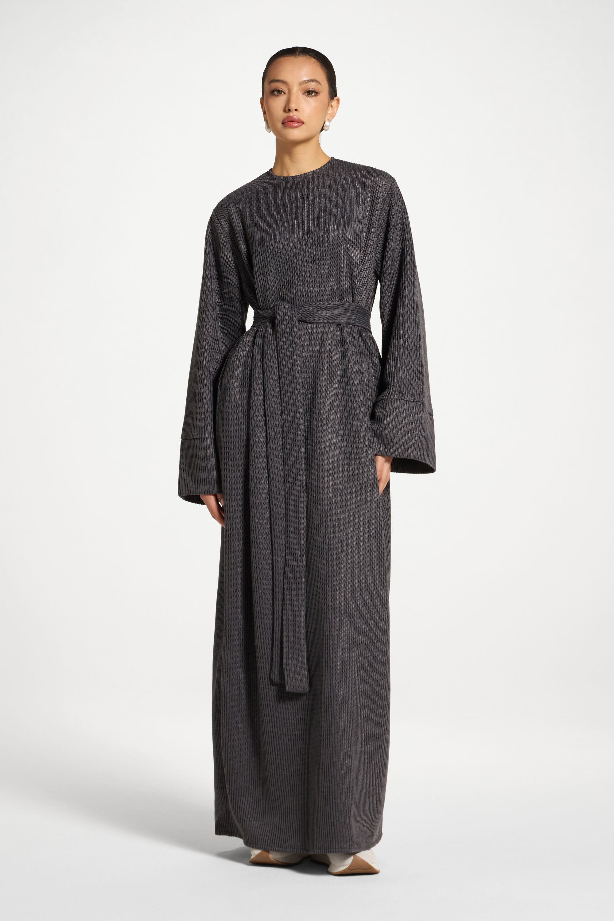 Relaxed Knit Maxi Dress - Iron Abayas Veiled 