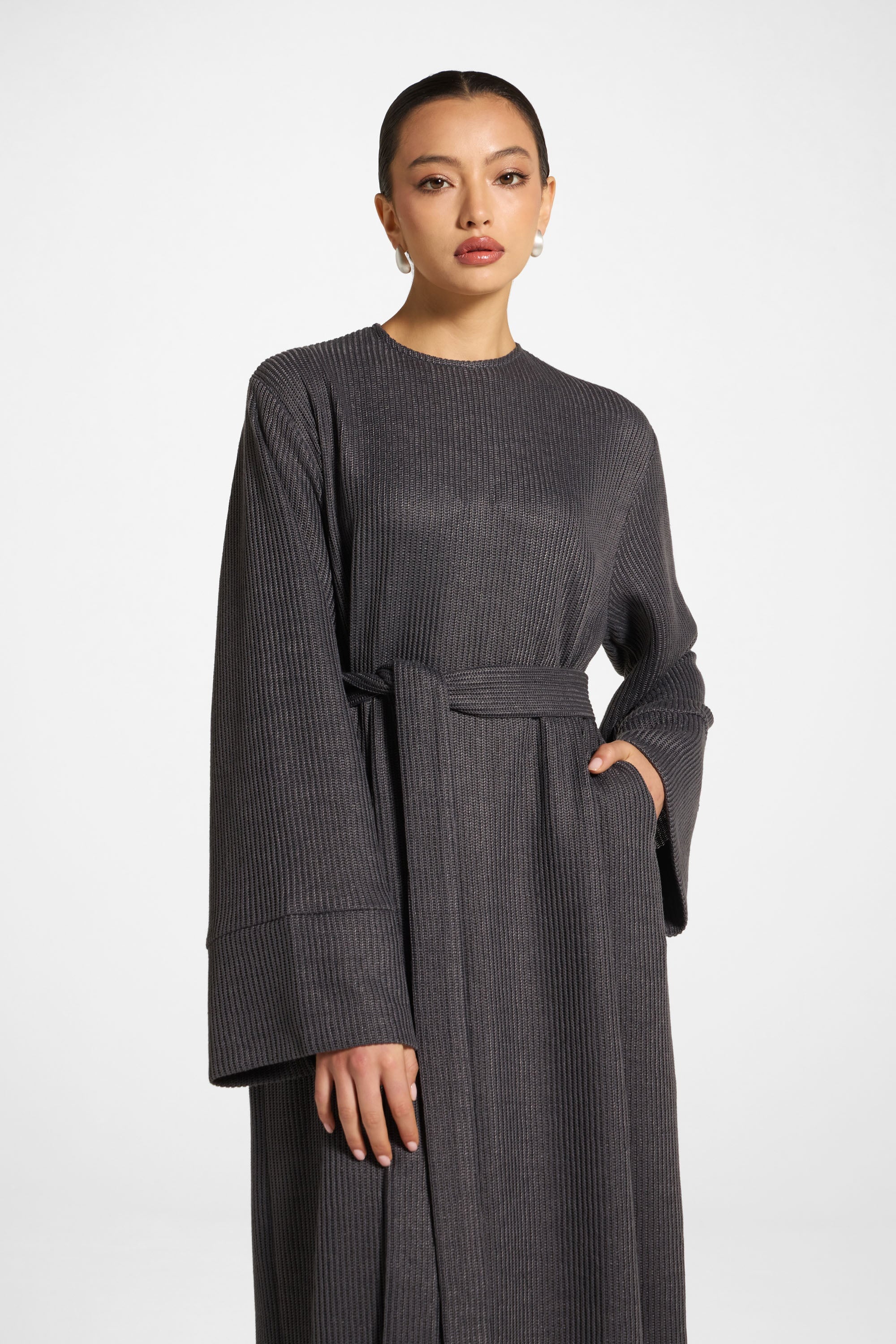 Relaxed Knit Maxi Dress - Iron Abayas Veiled 