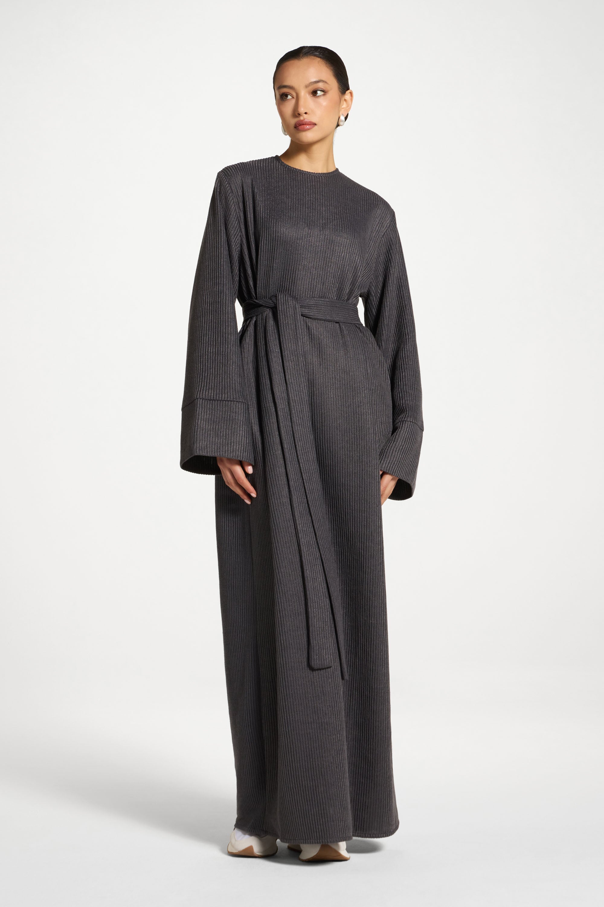 Relaxed Knit Maxi Dress - Iron Abayas Veiled 