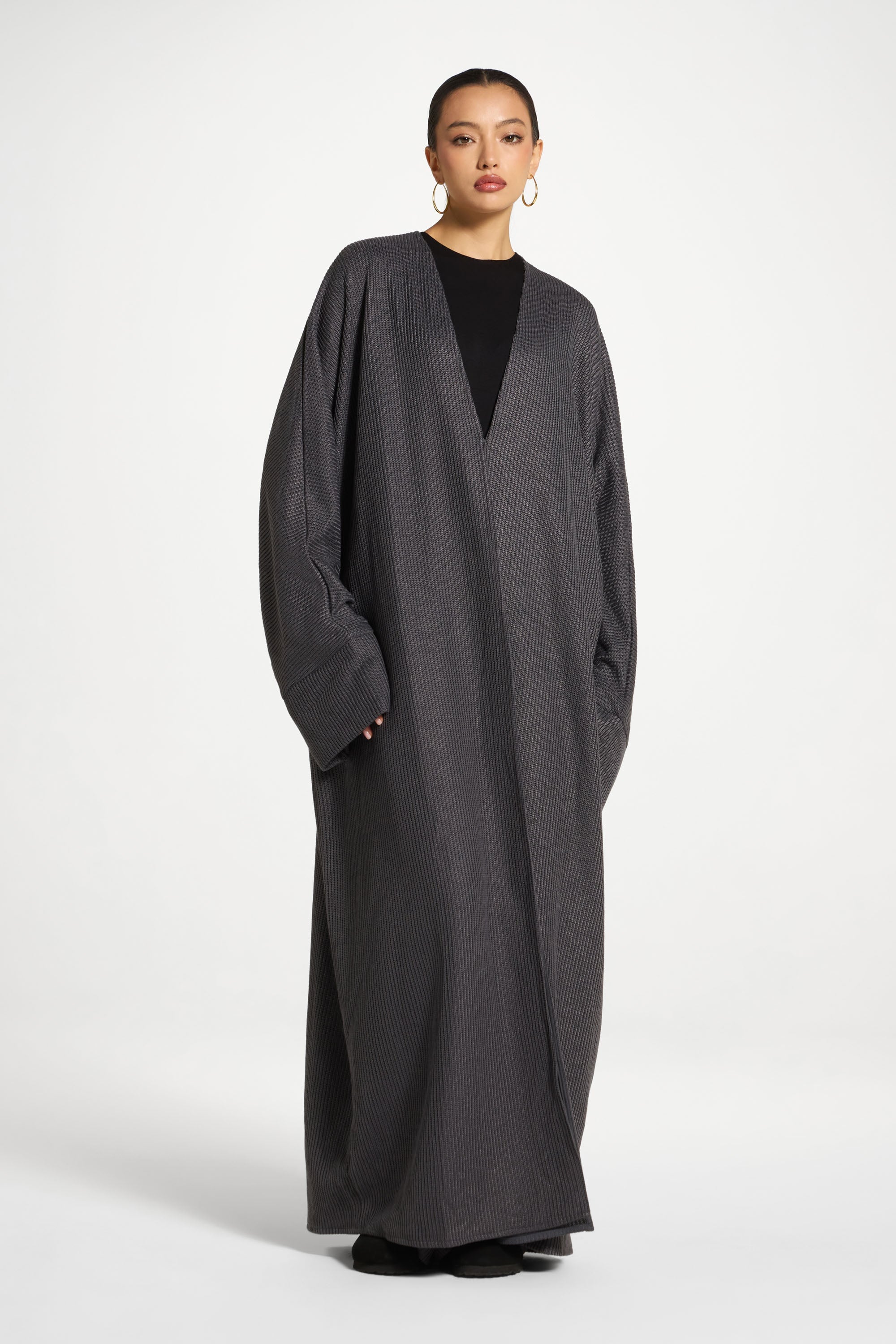 Relaxed Knit Open Abaya - Iron Abayas Veiled 