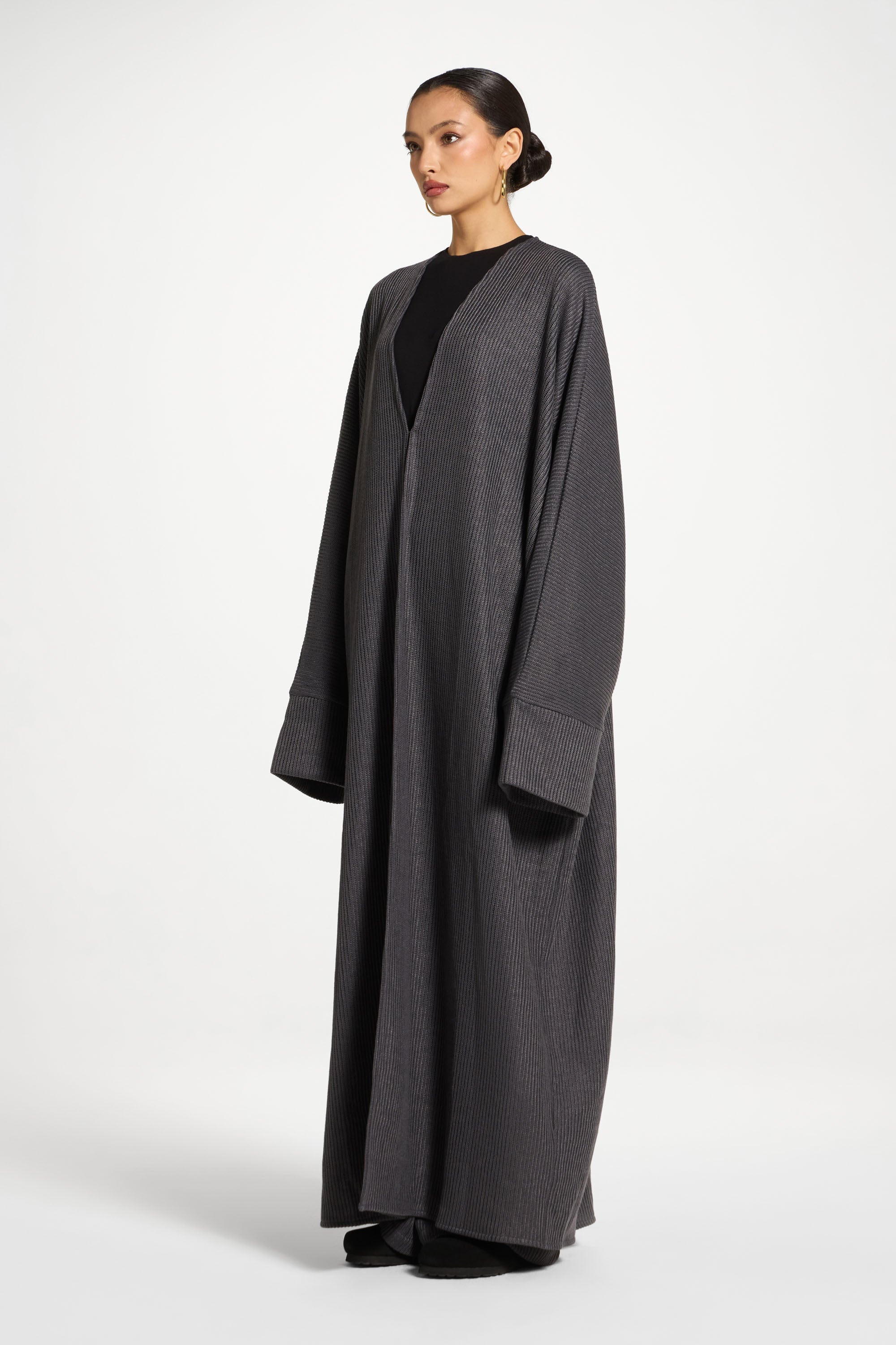 Relaxed Knit Open Abaya - Iron Abayas Veiled 
