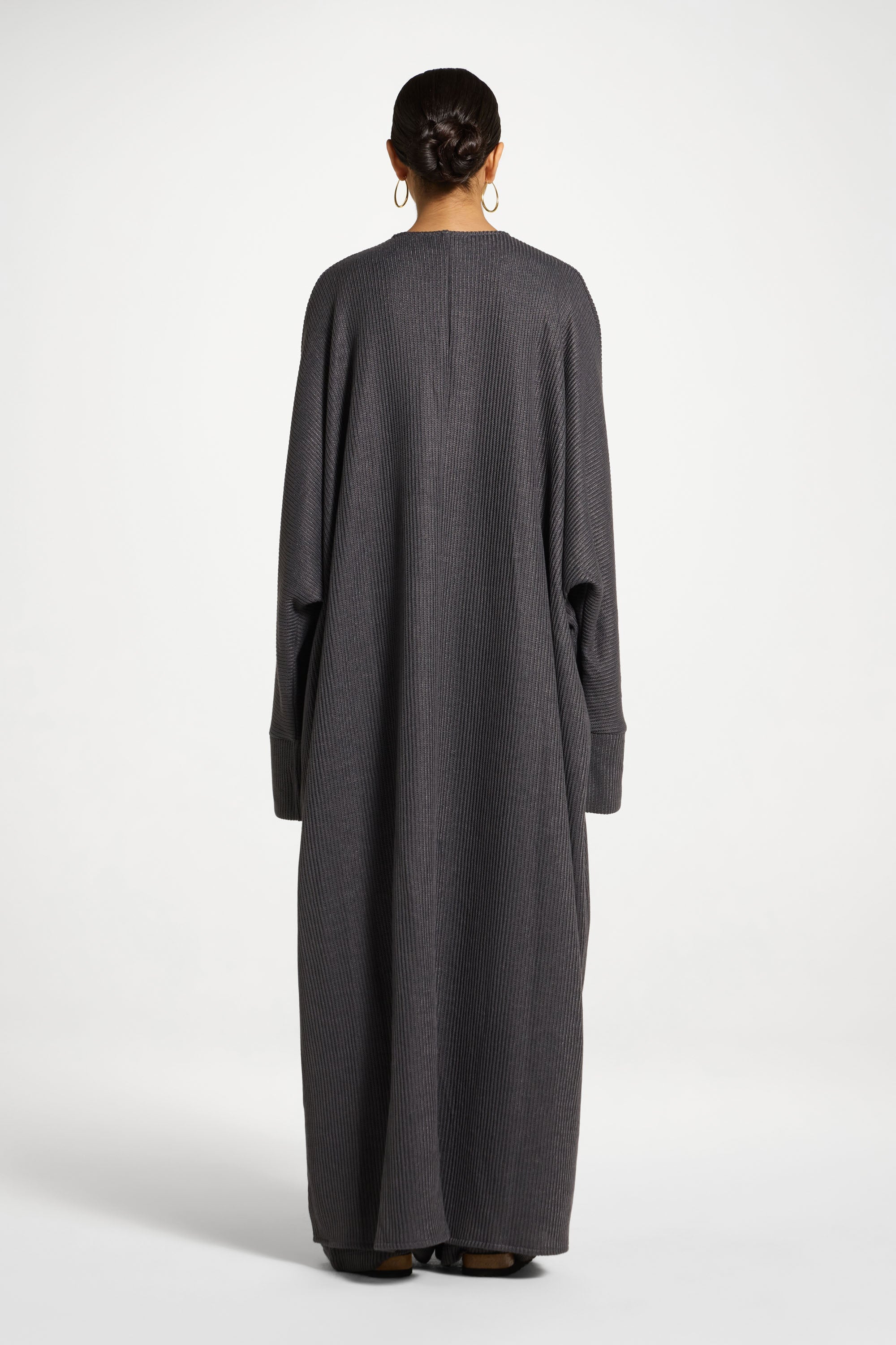 Relaxed Knit Open Abaya - Iron Abayas Veiled 