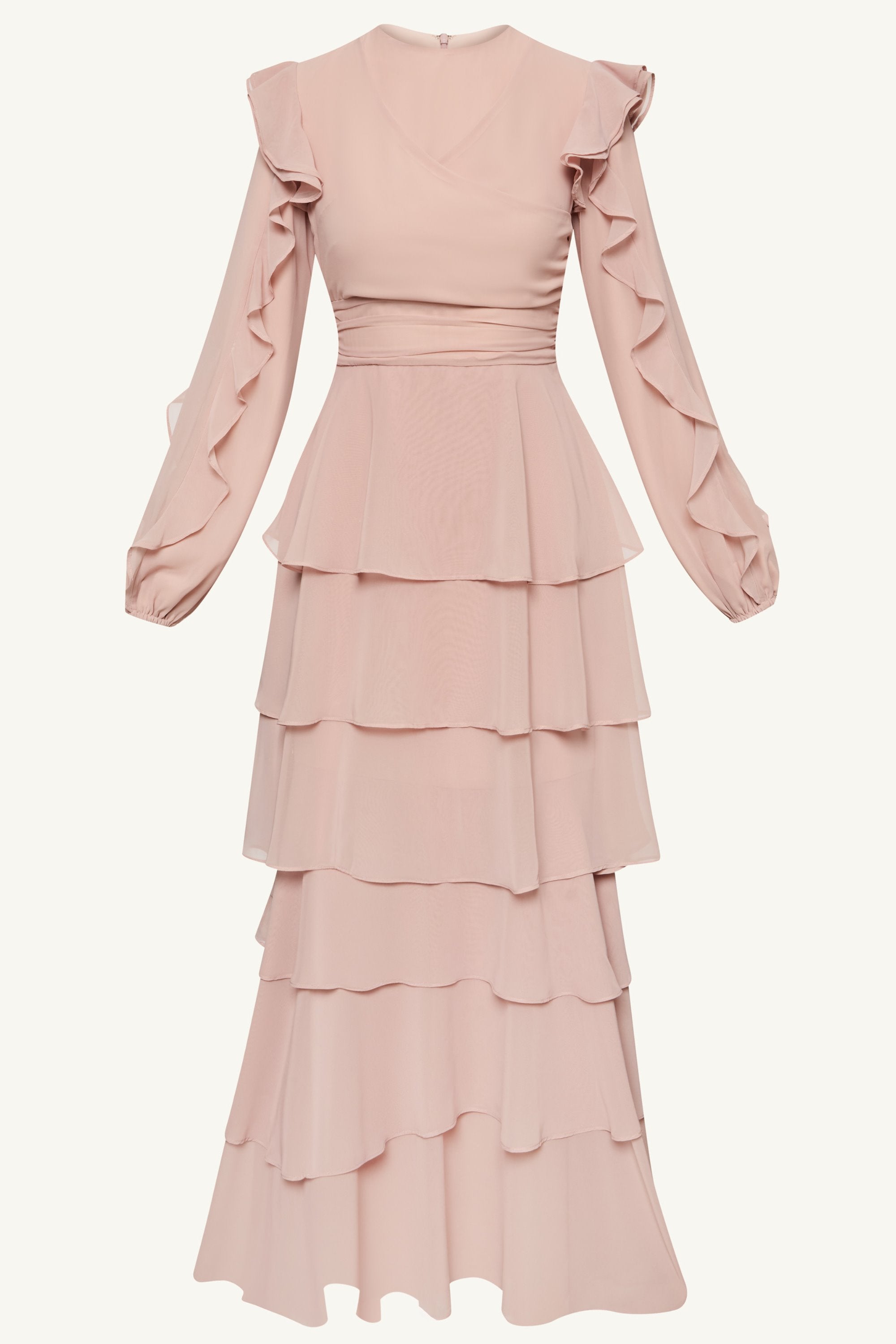 Renad Tiered Chiffon Maxi Dress - Jasmine Pink Clothing Veiled 