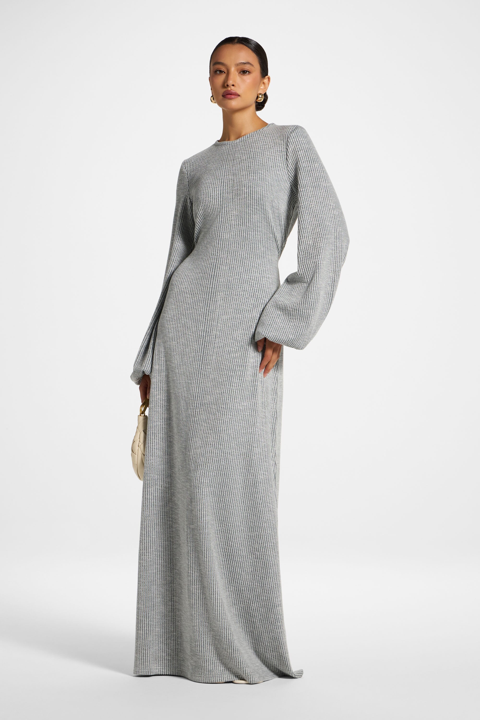 Rib Tie Back Maxi Dress - Grey Forest | Modest Fashion