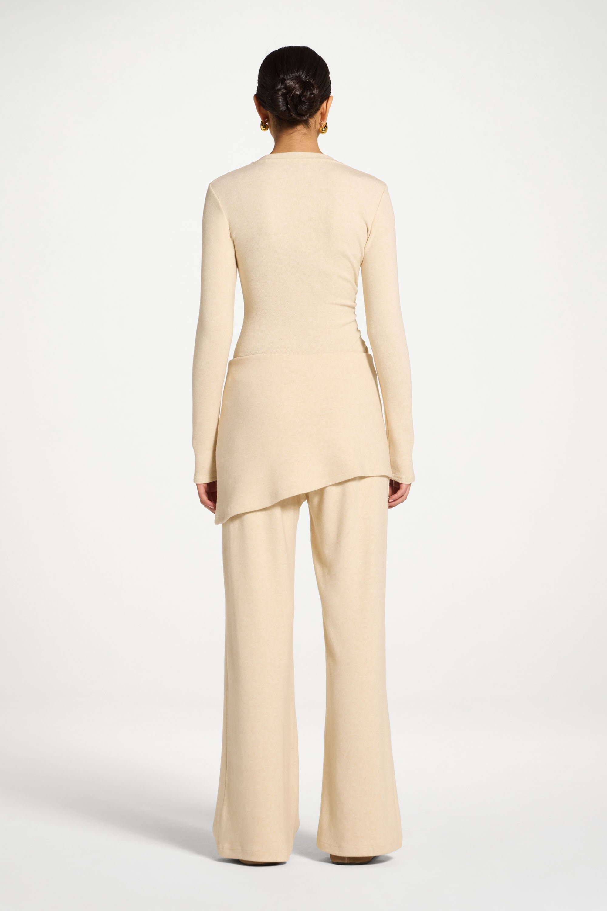 Ribbed Knit Foldover Wide Leg Pants - Beige Abayas Veiled 