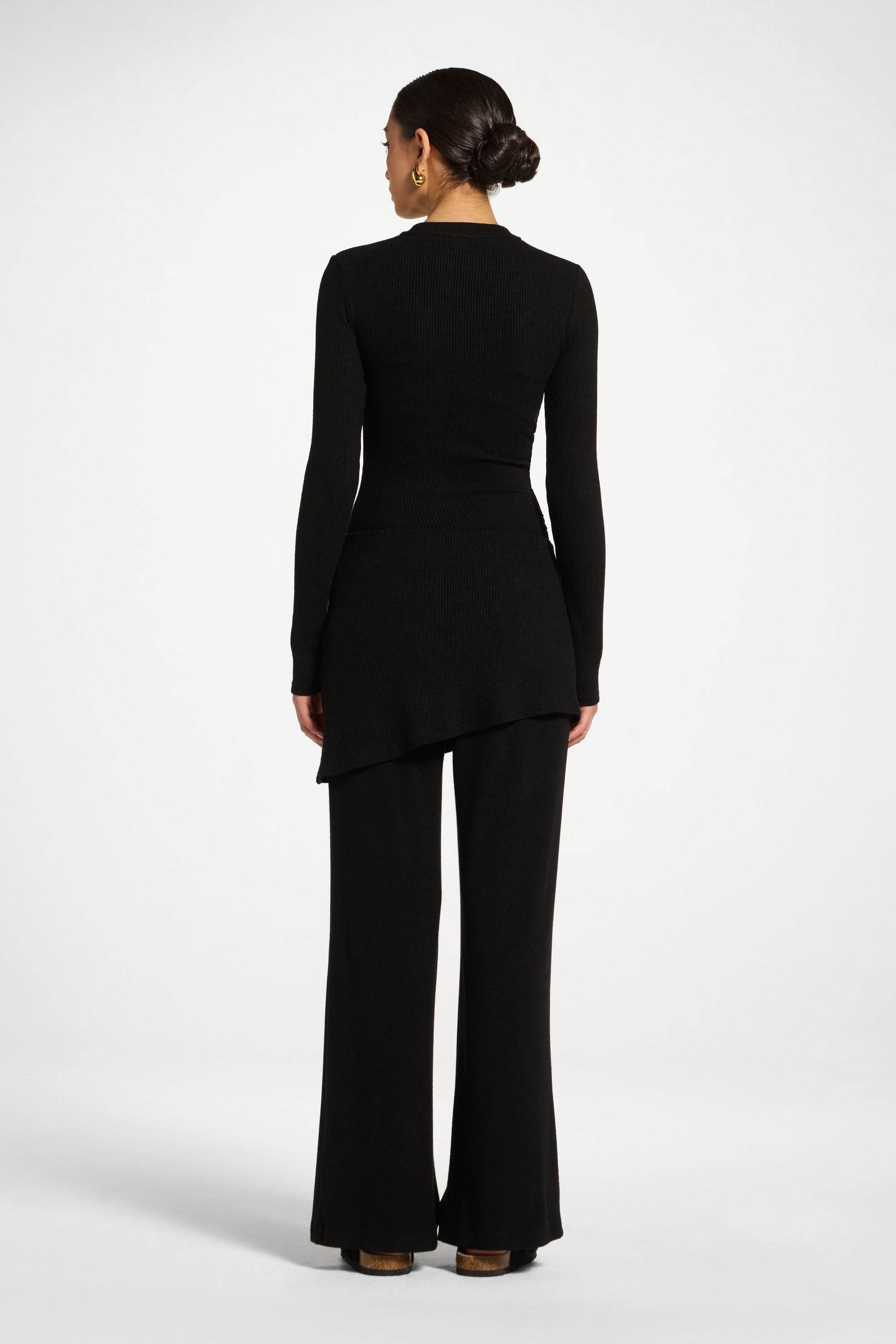 Ribbed Knit Foldover Wide Leg Pants - Black Abayas Veiled 