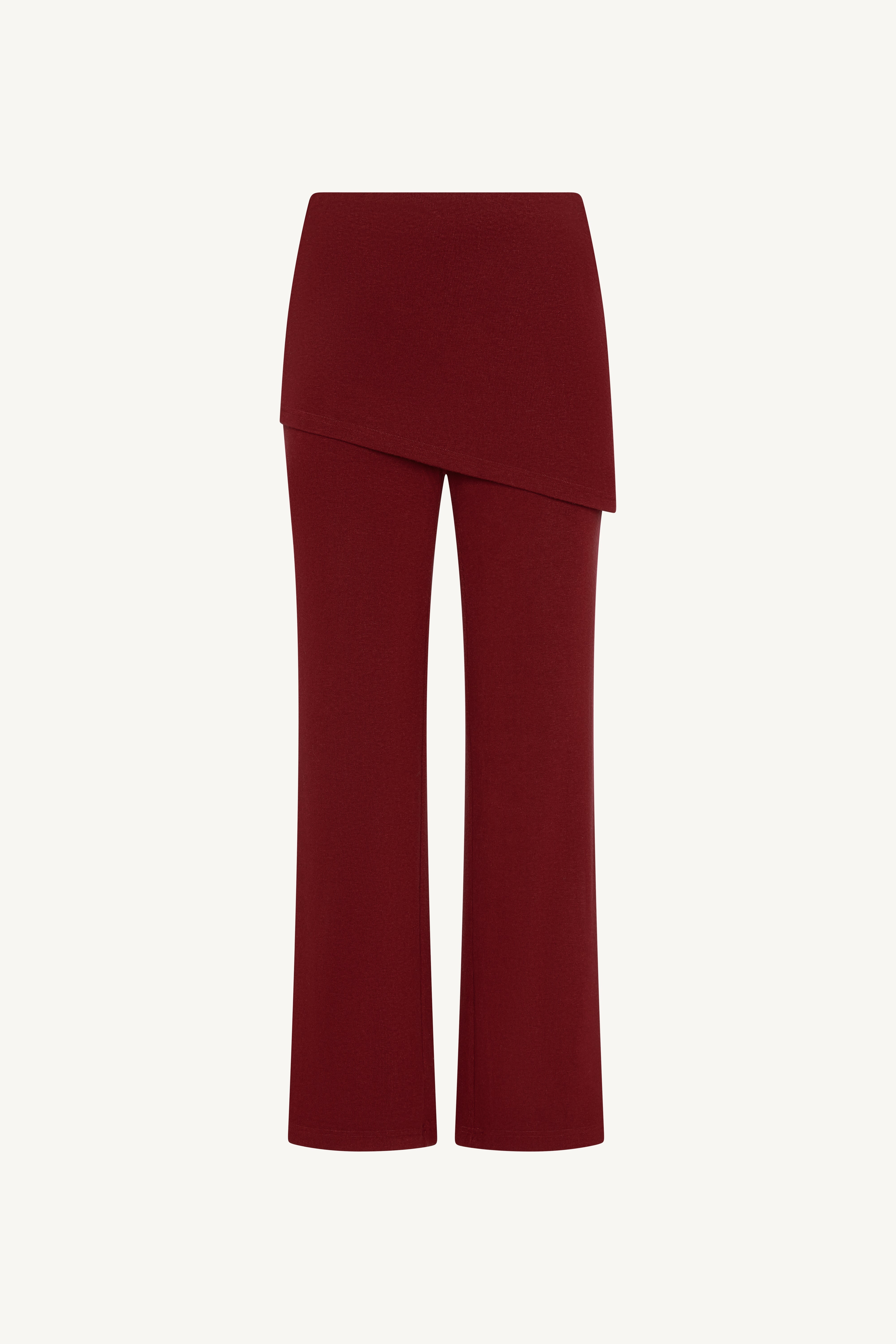 Ribbed Knit Foldover Wide Leg Pants - Cherry Lacquer Abayas Veiled 