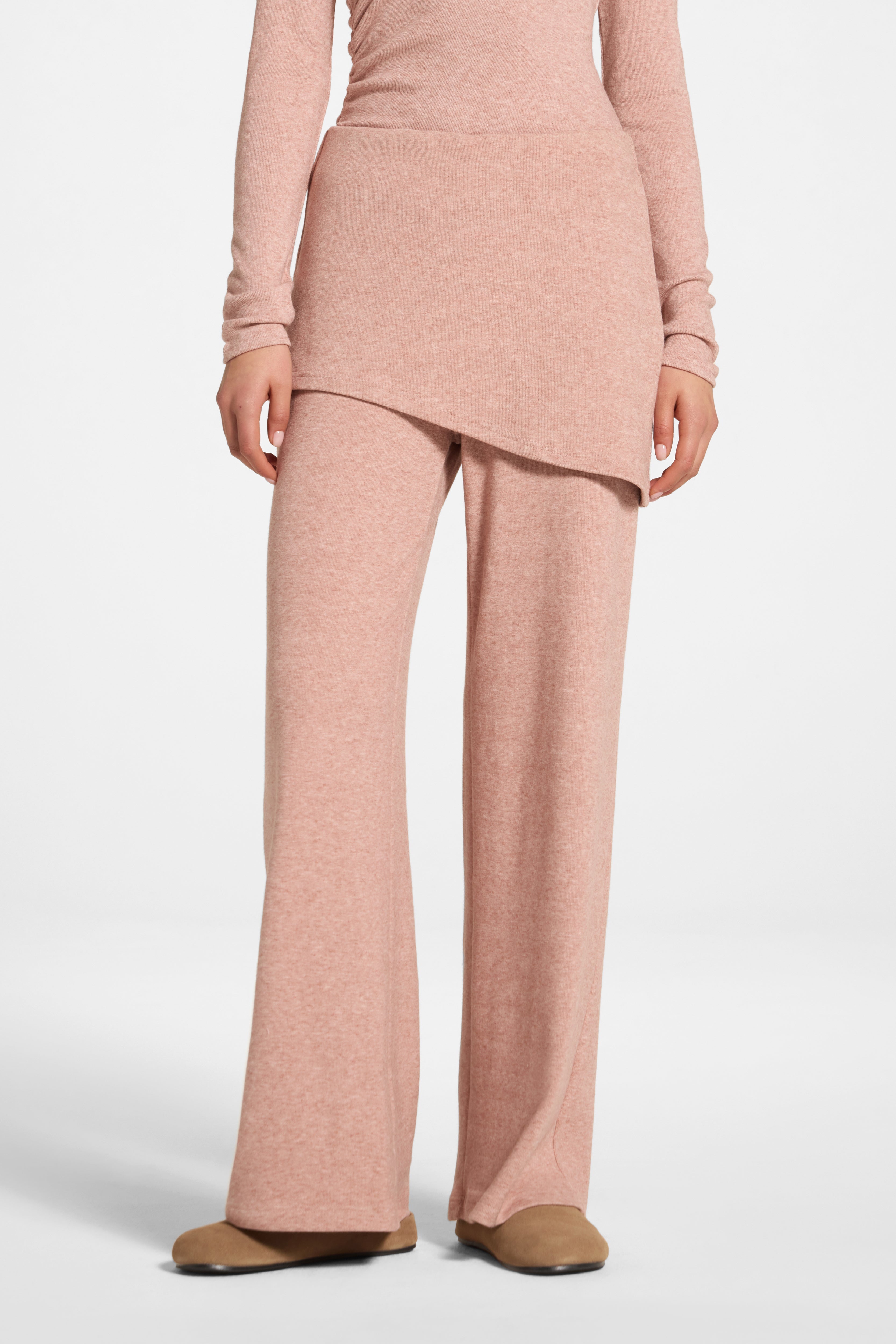 Ribbed Knit Foldover Wide Leg Pants - Dusty Rose Abayas Veiled 