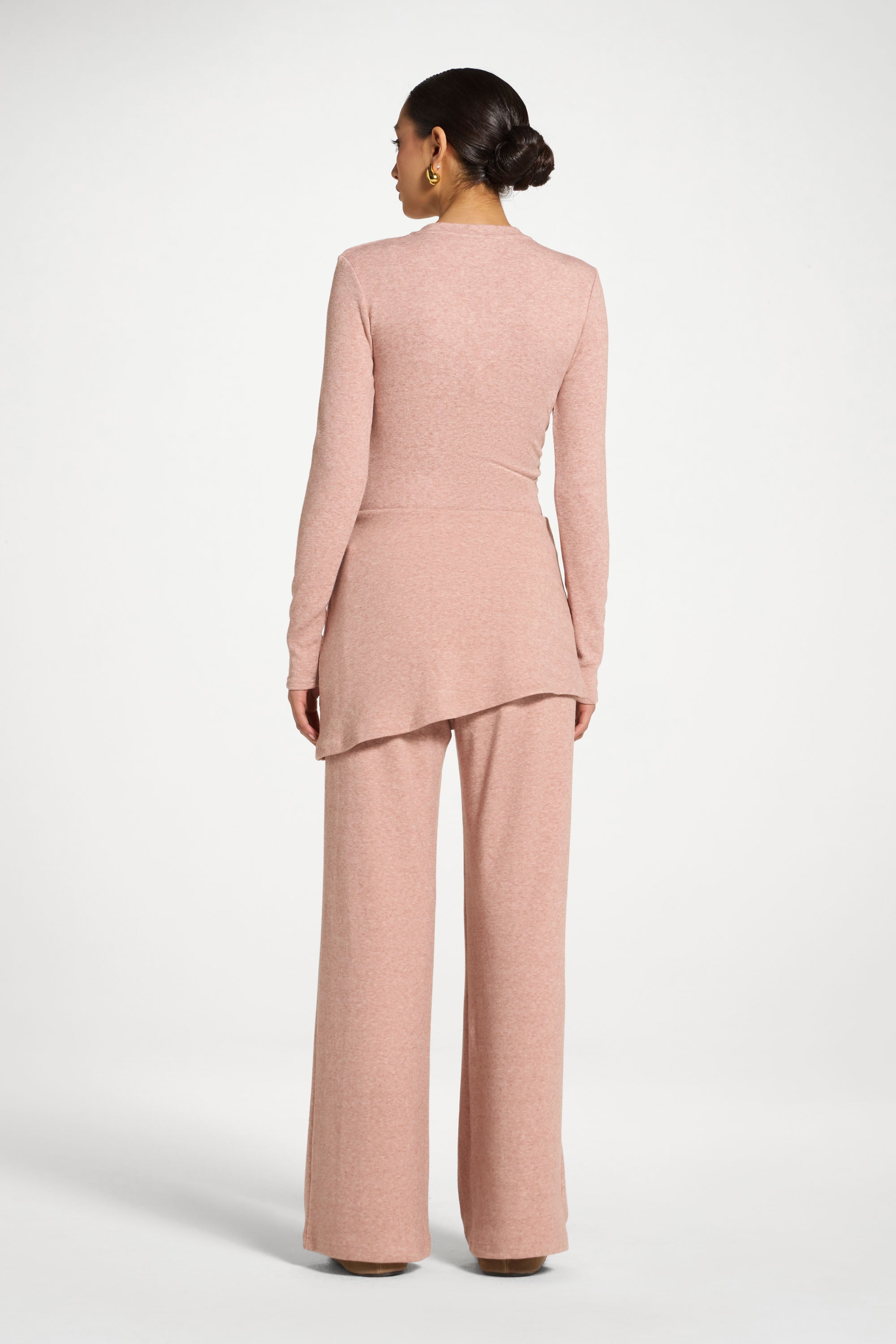 Ribbed Knit Foldover Wide Leg Pants - Dusty Rose Abayas Veiled 
