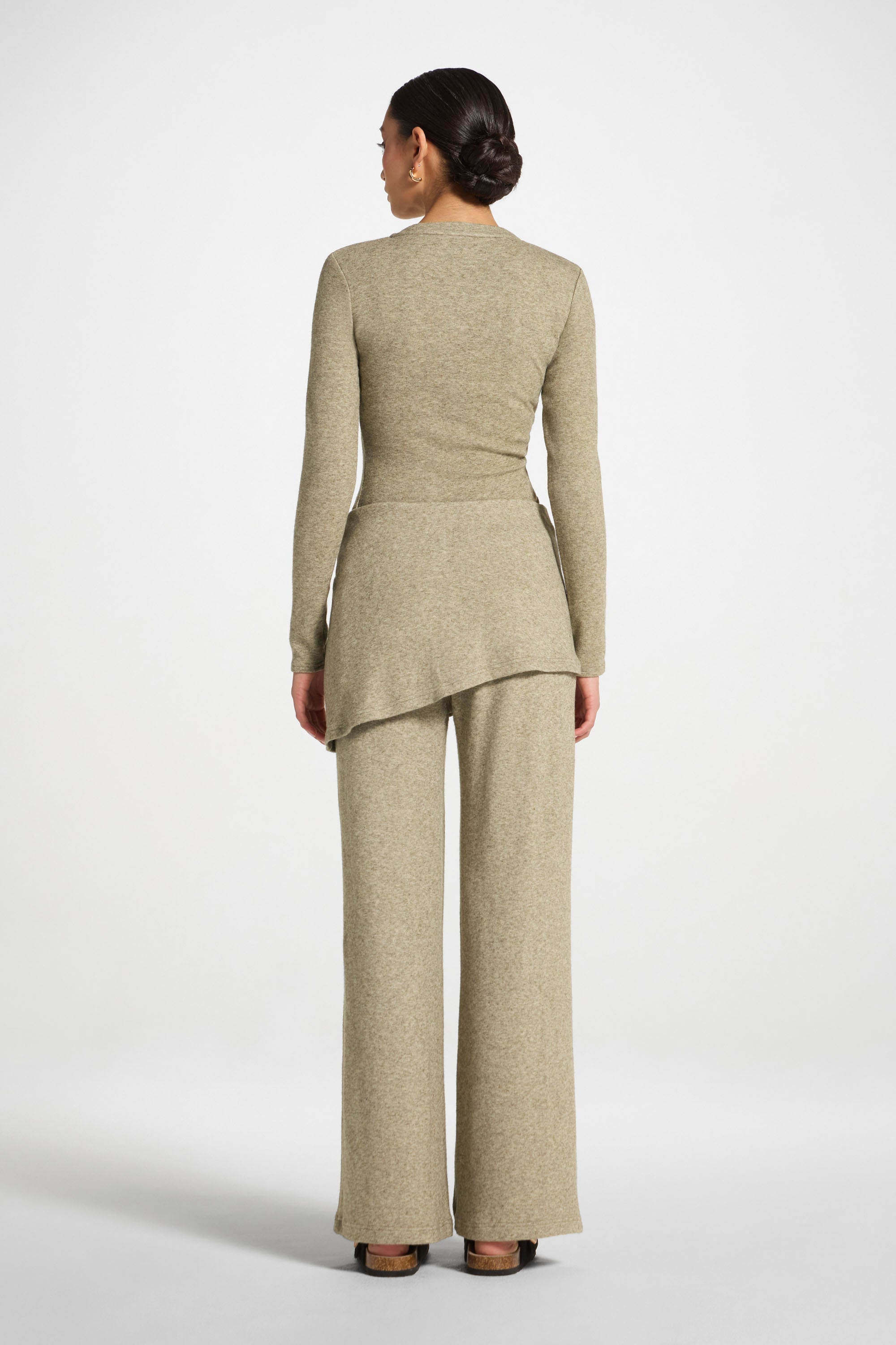 Ribbed Knit Foldover Wide Leg Pants - Olive Abayas Veiled 