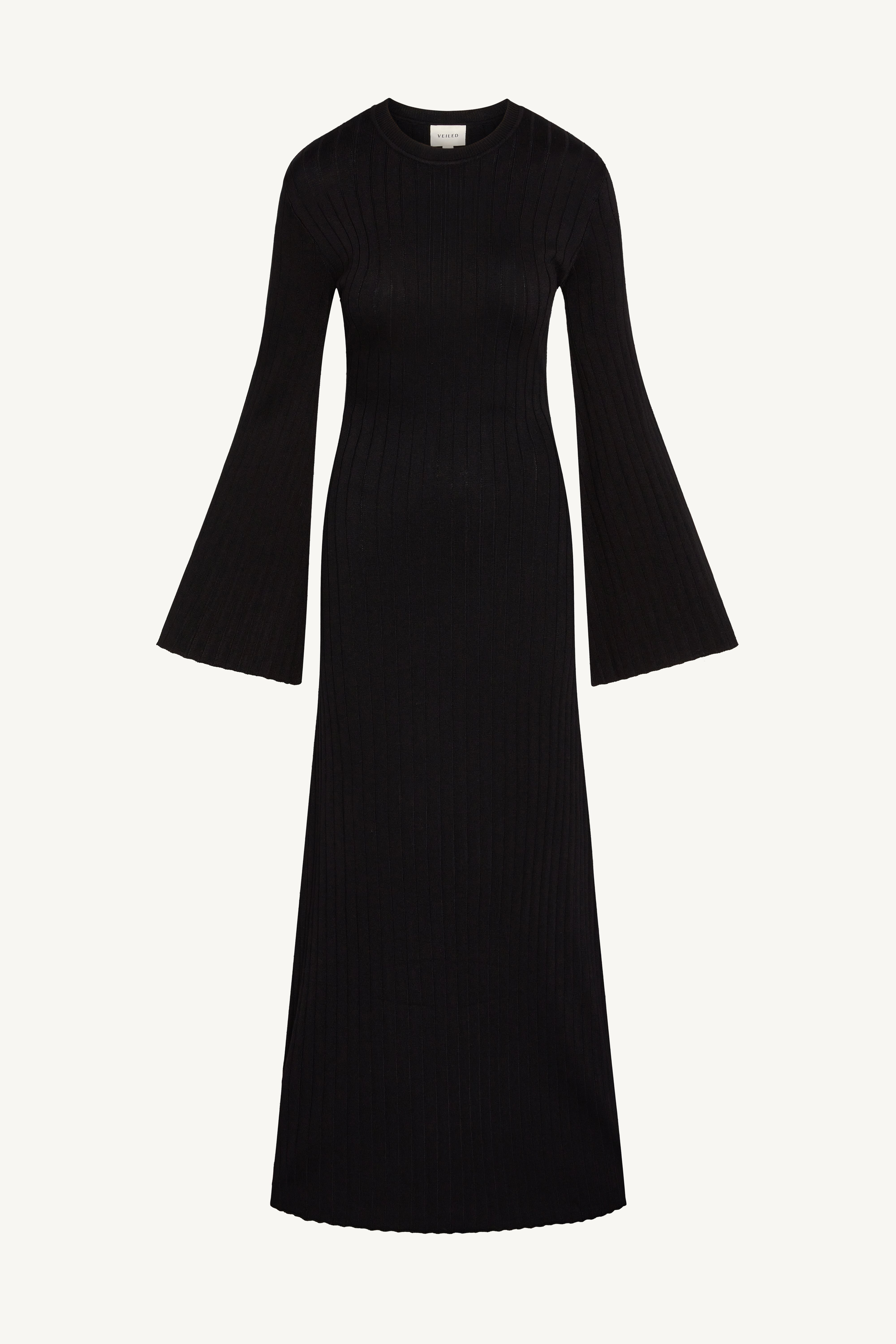 Ribbed Knit Maxi Dress - Black Abayas Veiled 