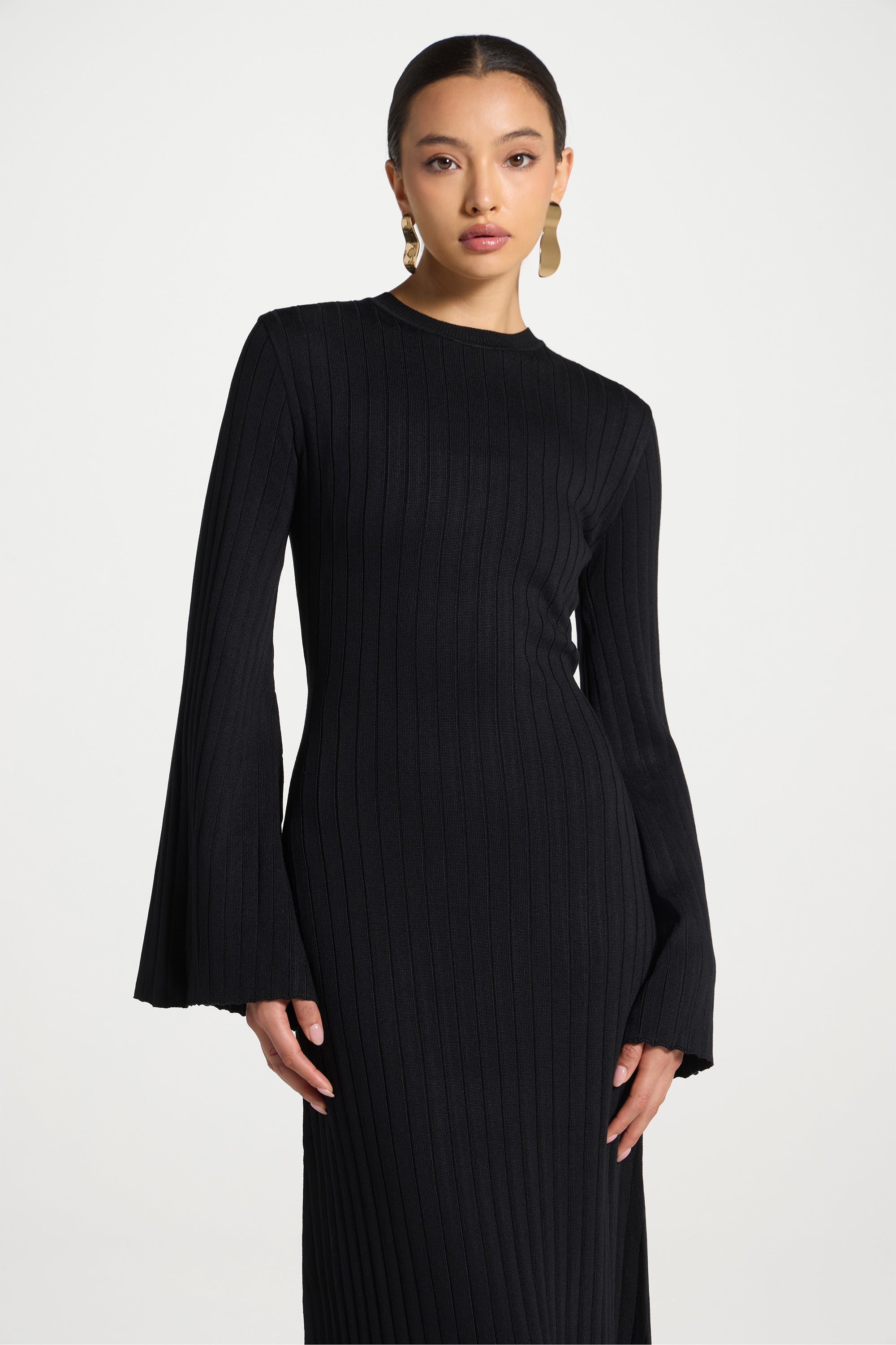 Ribbed Knit Maxi Dress - Black Abayas Veiled 