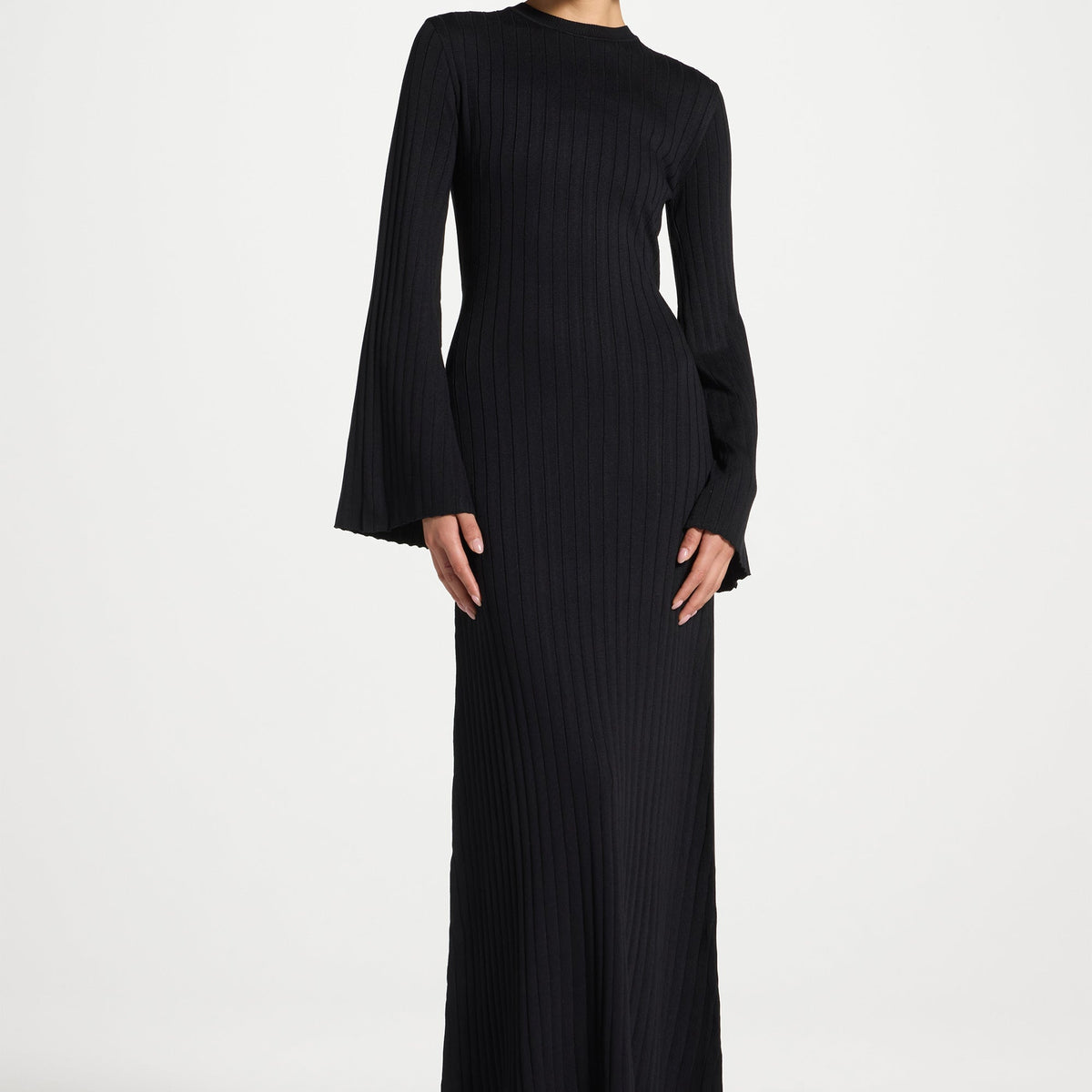 Ribbed Knit Maxi Dress - Black XXL / 54" Ribbed Knit Maxi Dress - Black XXL / 54"