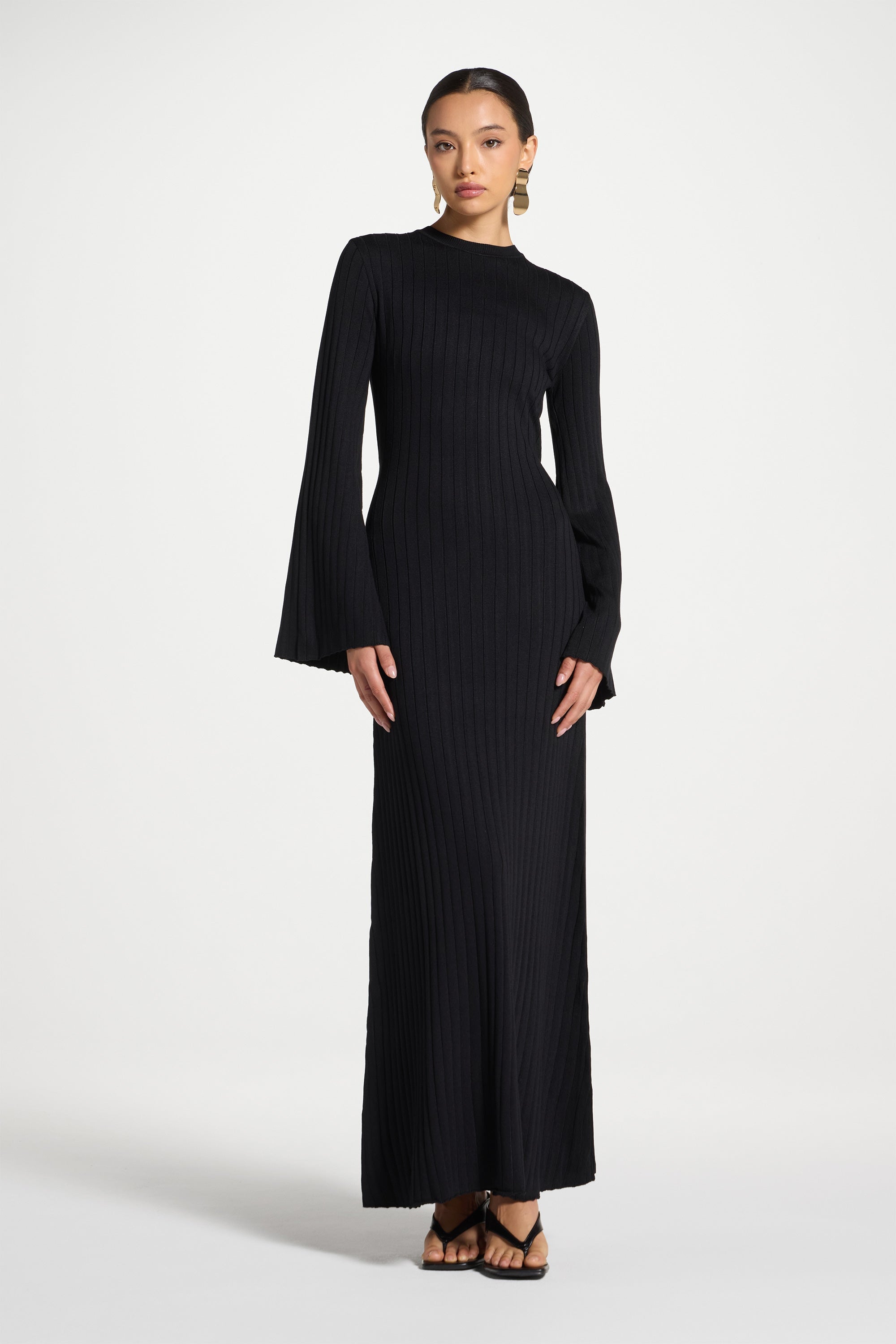 Ribbed Knit Maxi Dress - Black Abayas Veiled 