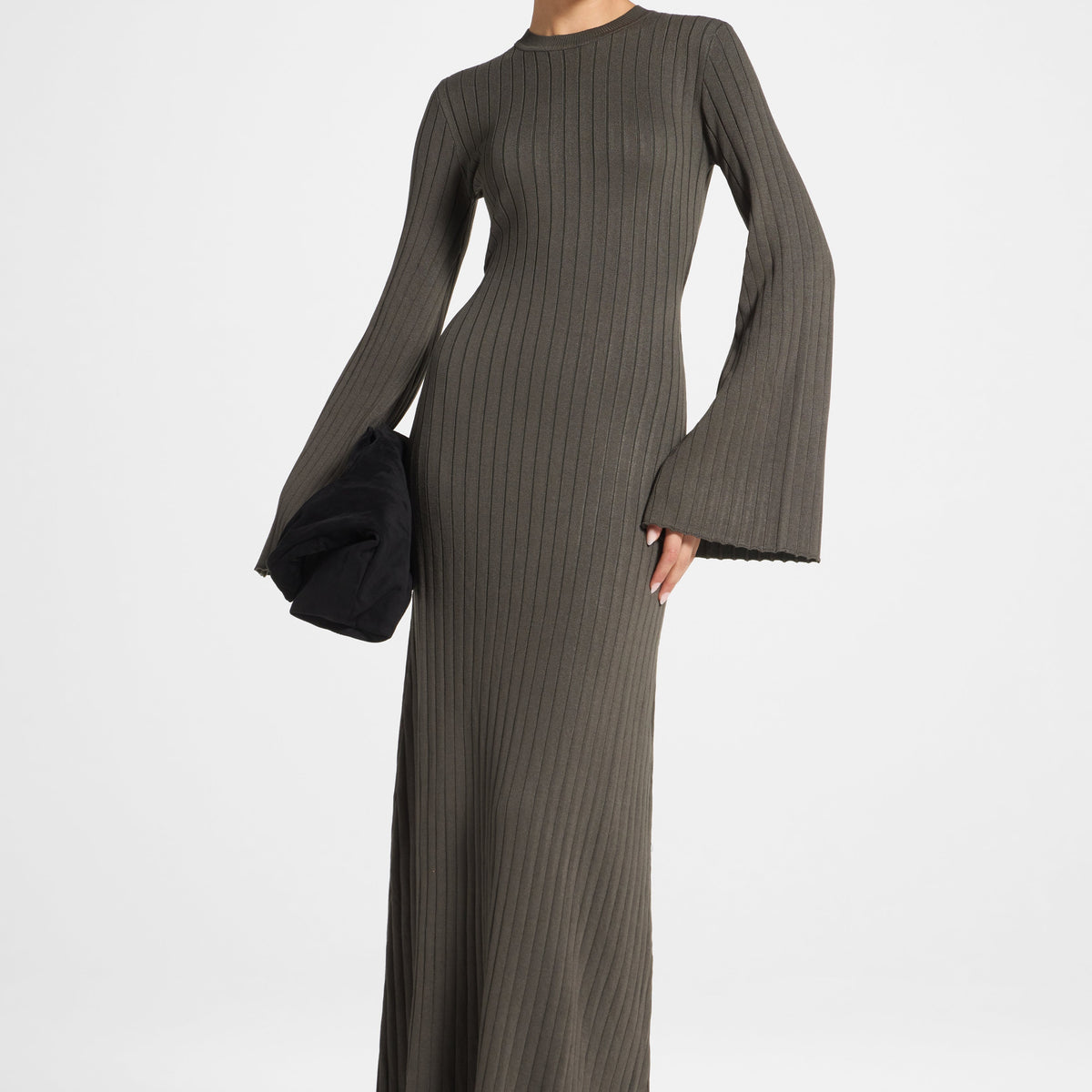 Ribbed Knit Maxi Dress - Dark Sage XXL / 56" Ribbed Knit Maxi Dress - Dark Sage XXL / 56"