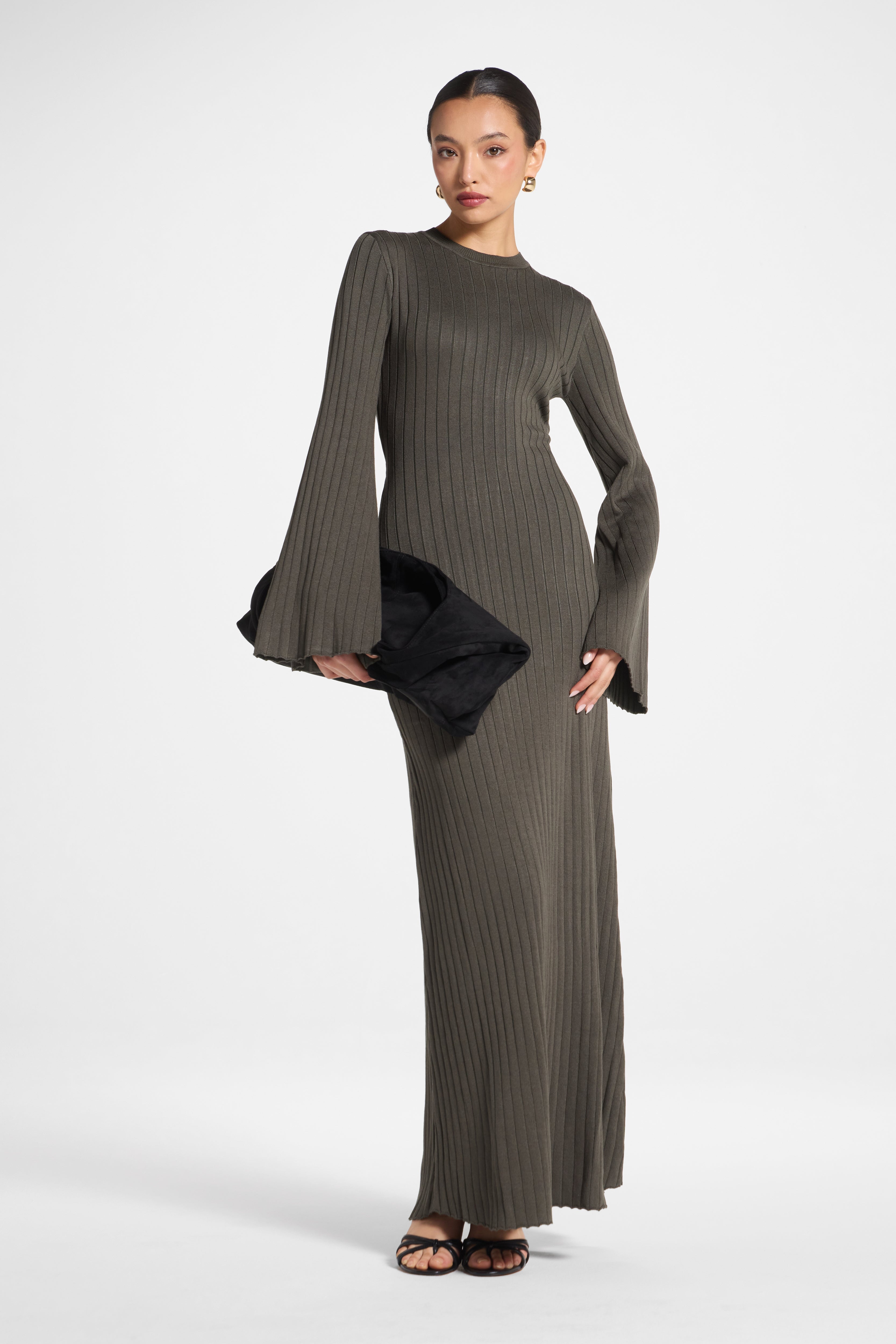RIbbed Knit Maxi Dress - Dark Sage Abayas Veiled 