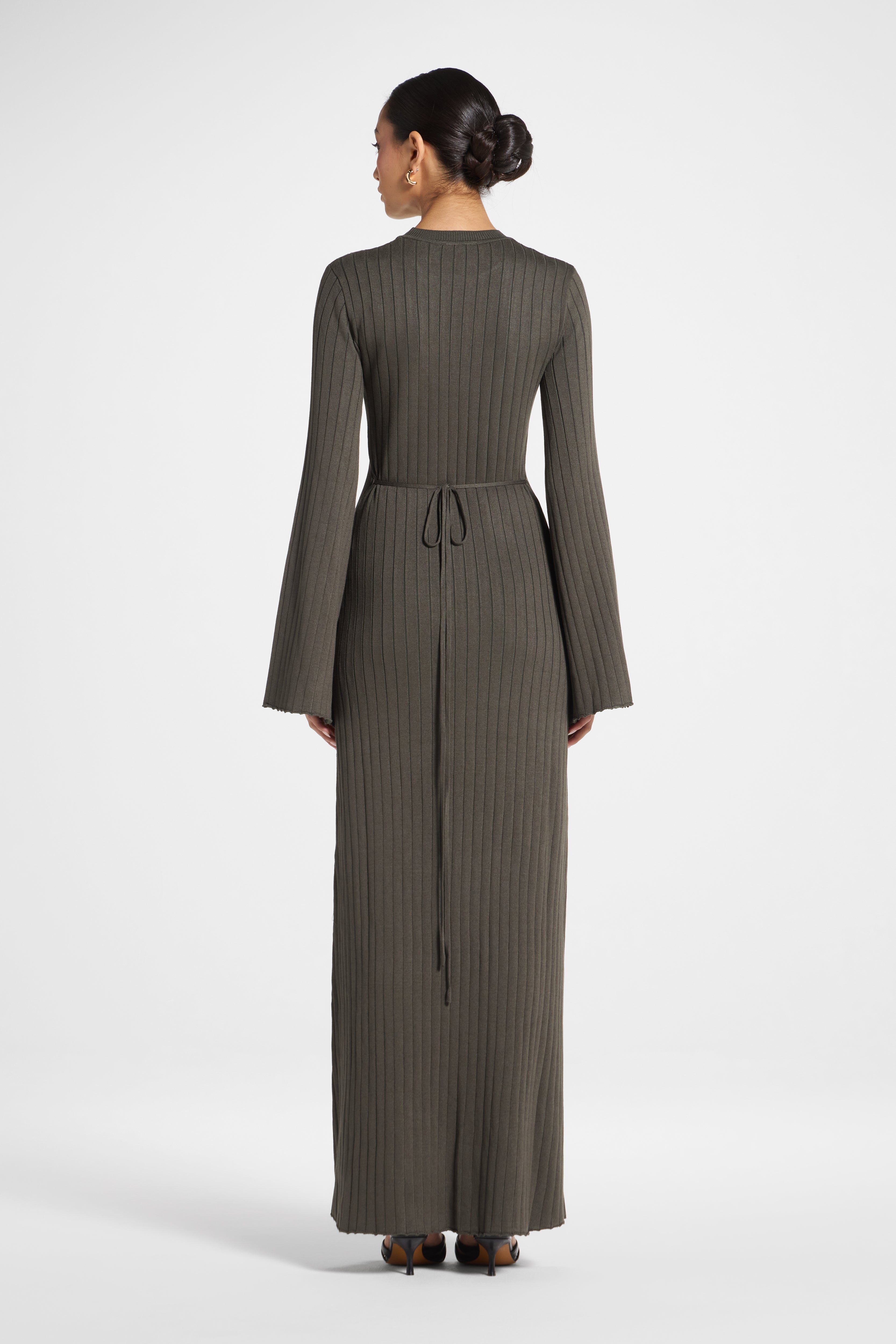 RIbbed Knit Maxi Dress - Dark Sage Abayas Veiled 