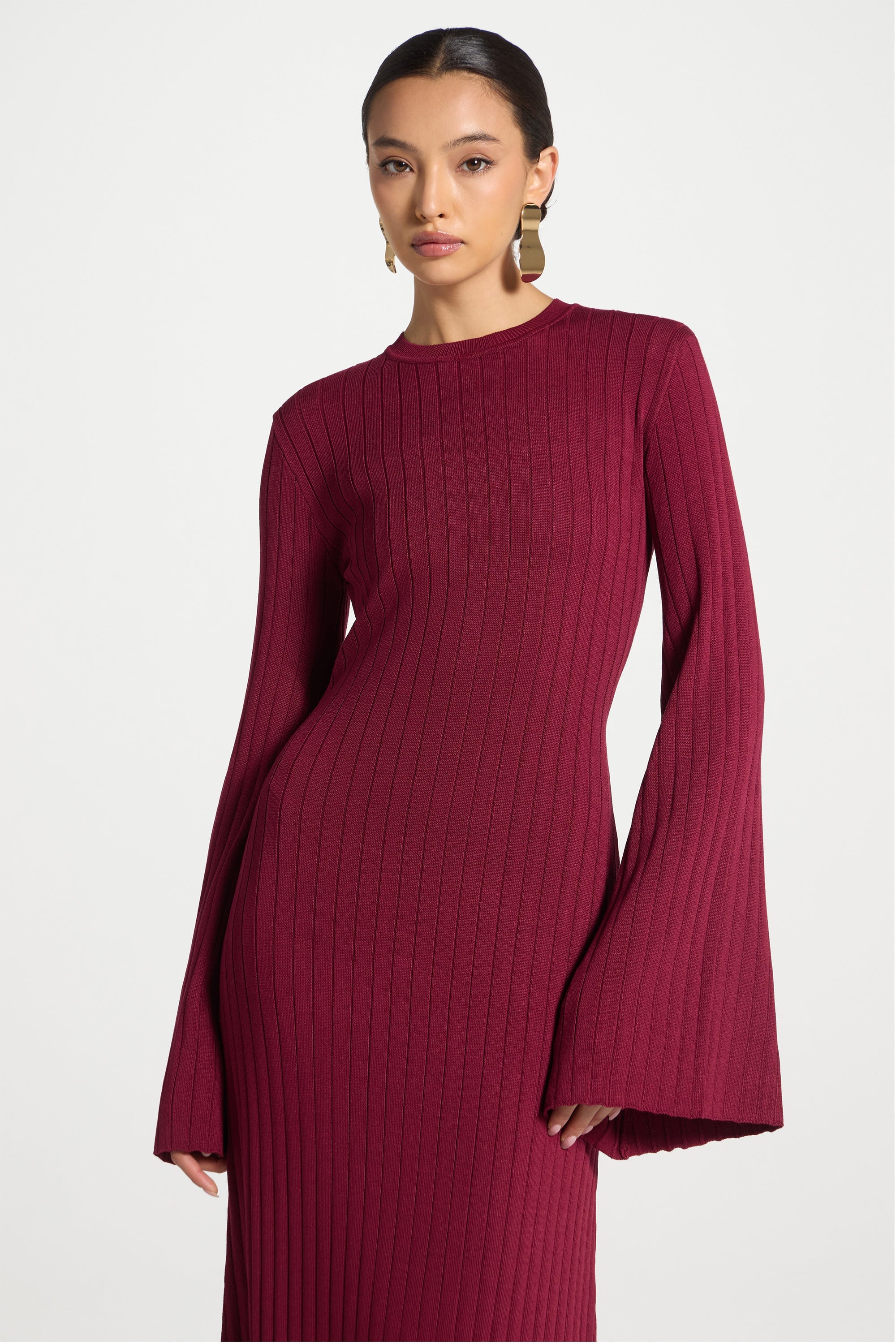 Ribbed Knit Maxi Dress - Fig Abayas Veiled 
