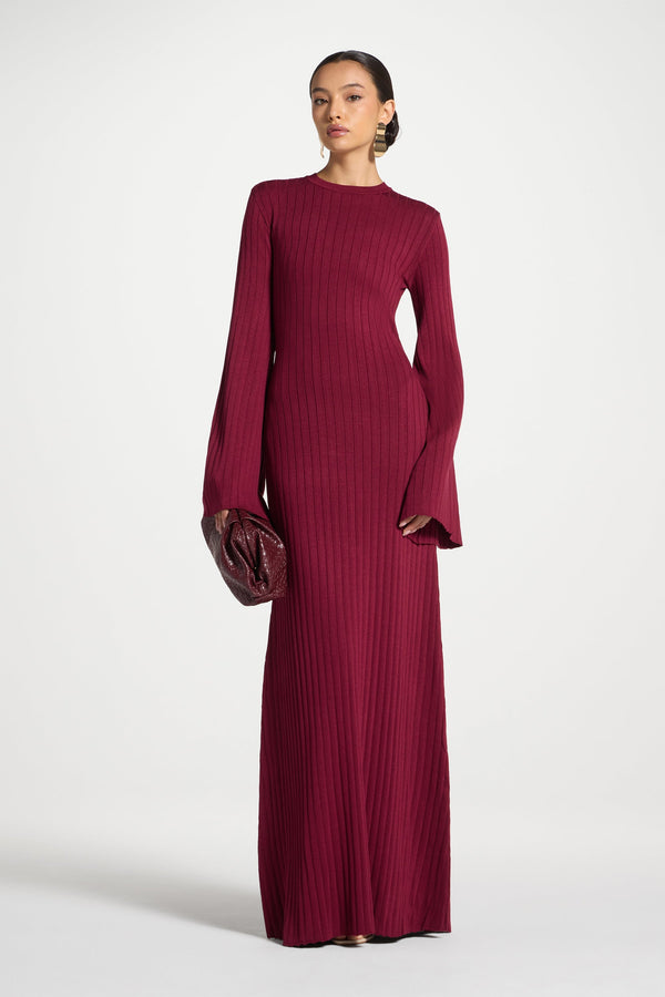 Ribbed Knit Maxi Dress - Fig Abayas Veiled 