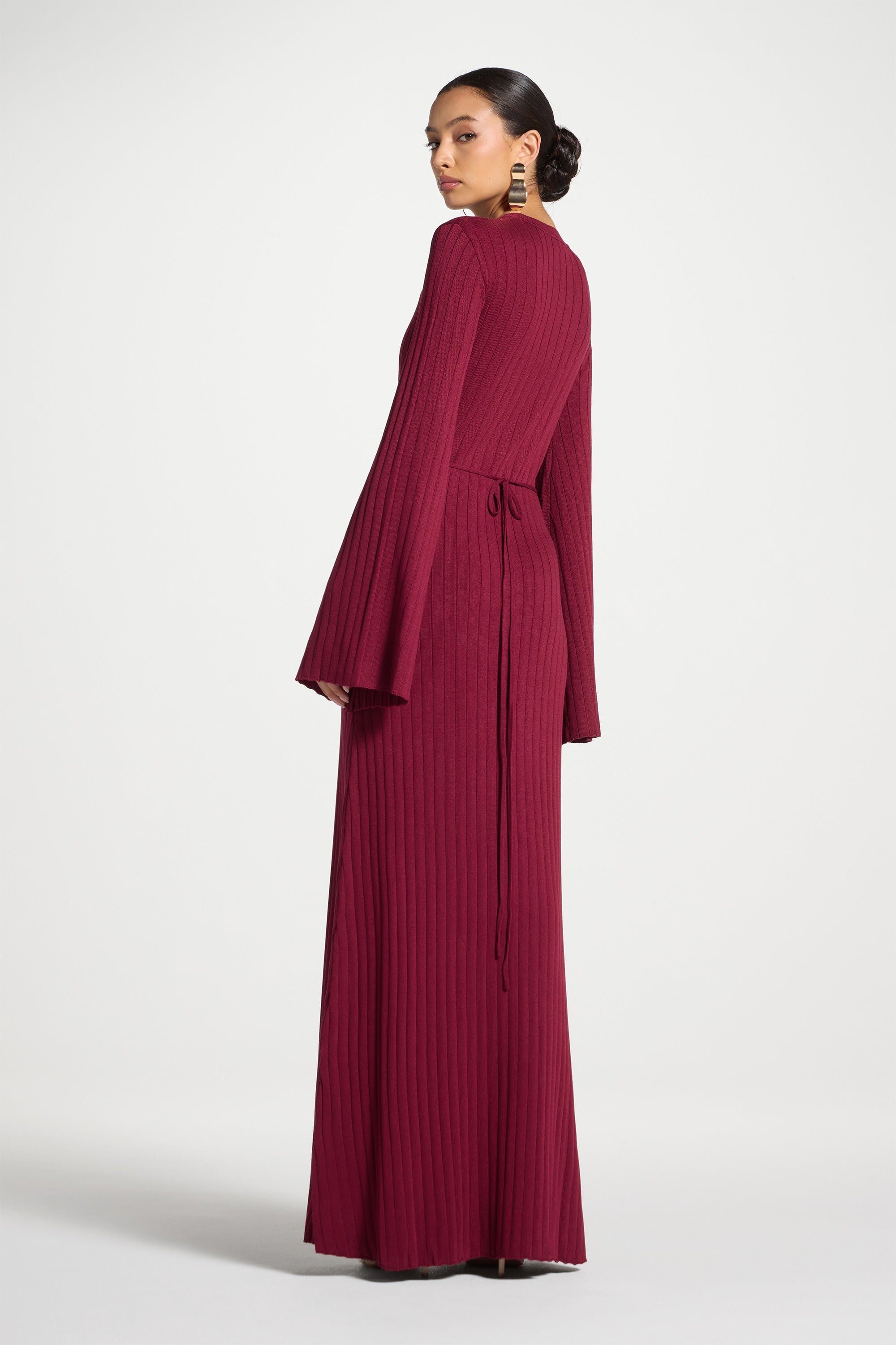 Ribbed Knit Maxi Dress - Fig Abayas Veiled 