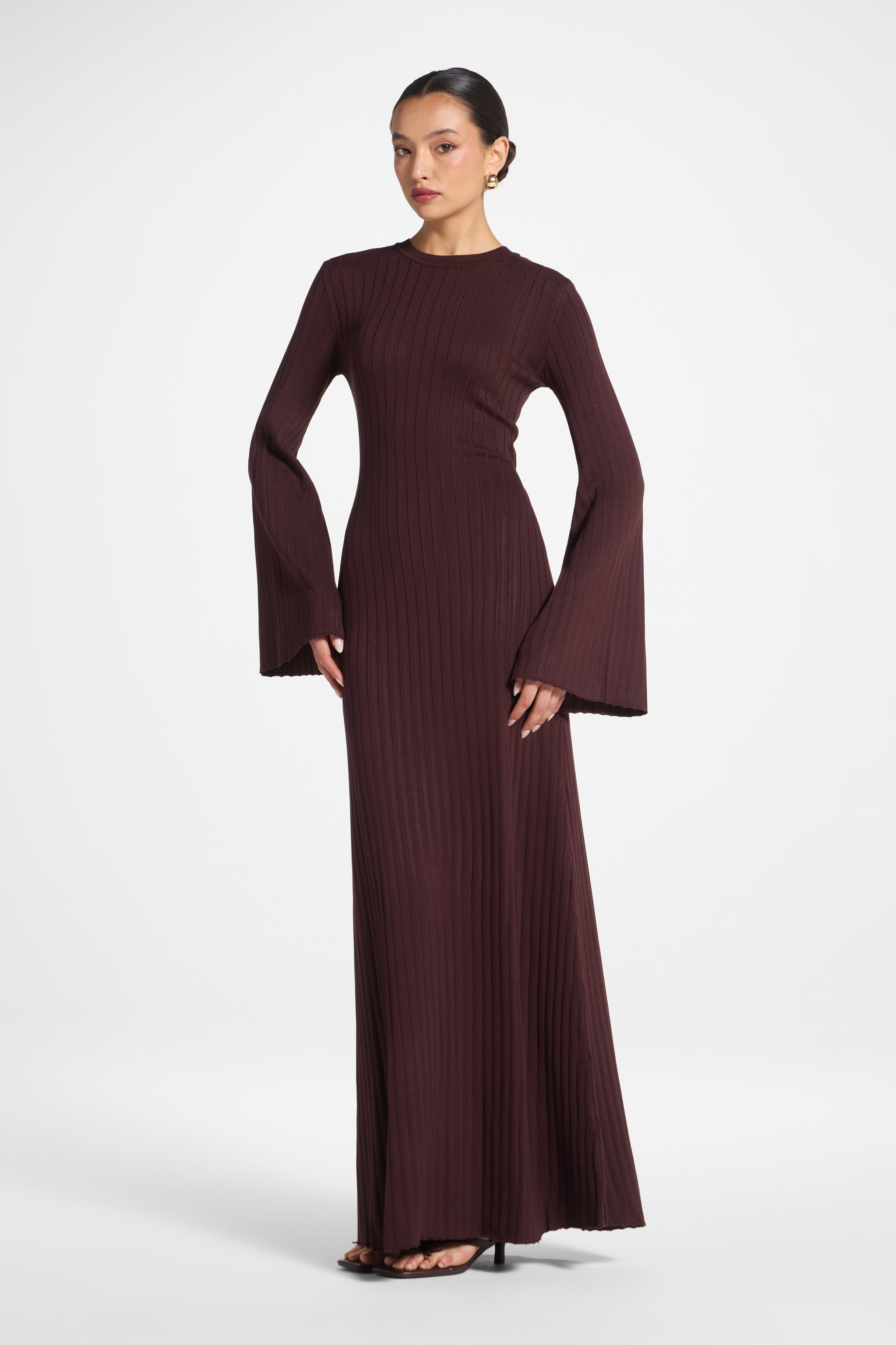 RIbbed Knit Maxi Dress - Ganache Abayas Veiled 