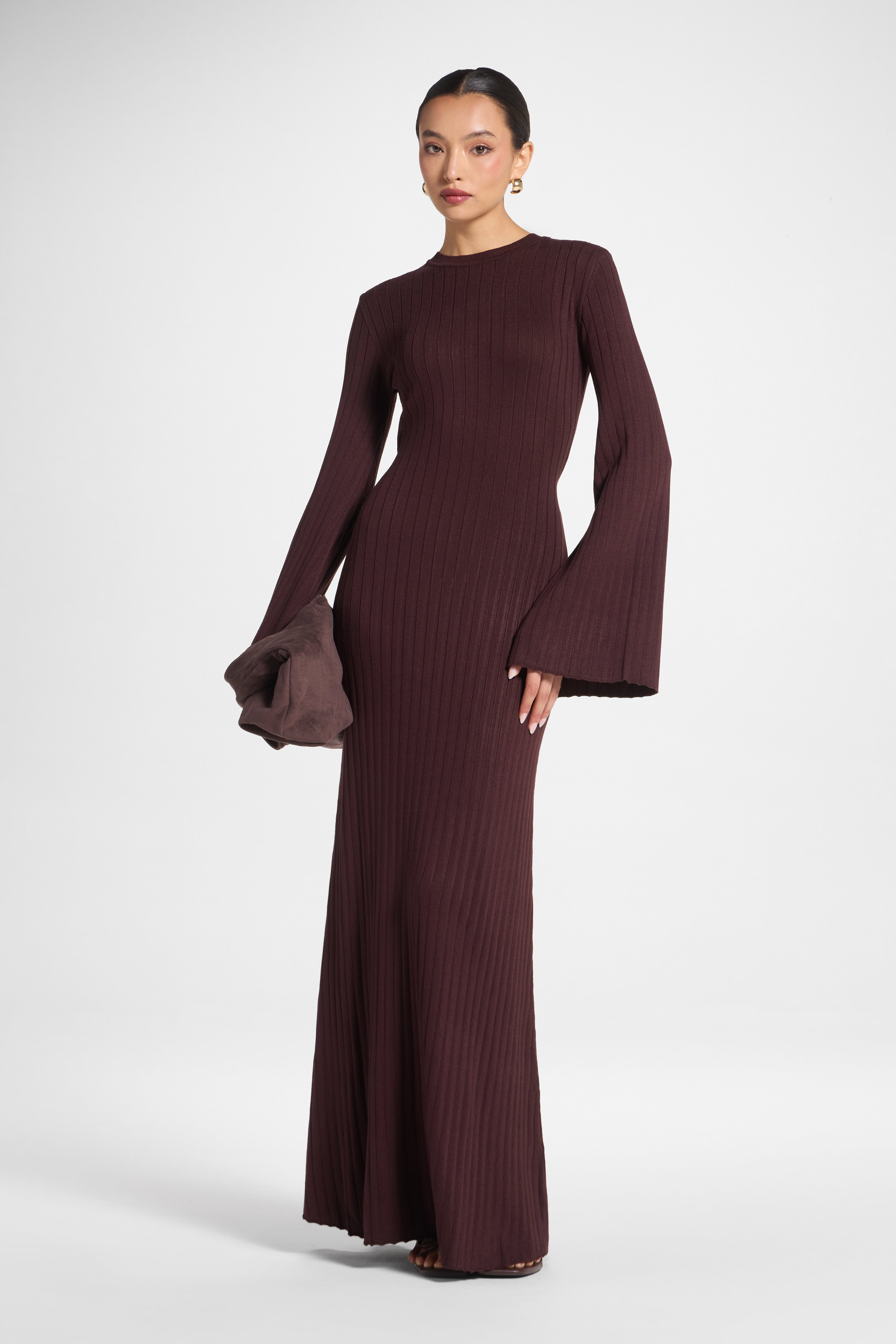 RIbbed Knit Maxi Dress - Ganache Abayas Veiled 