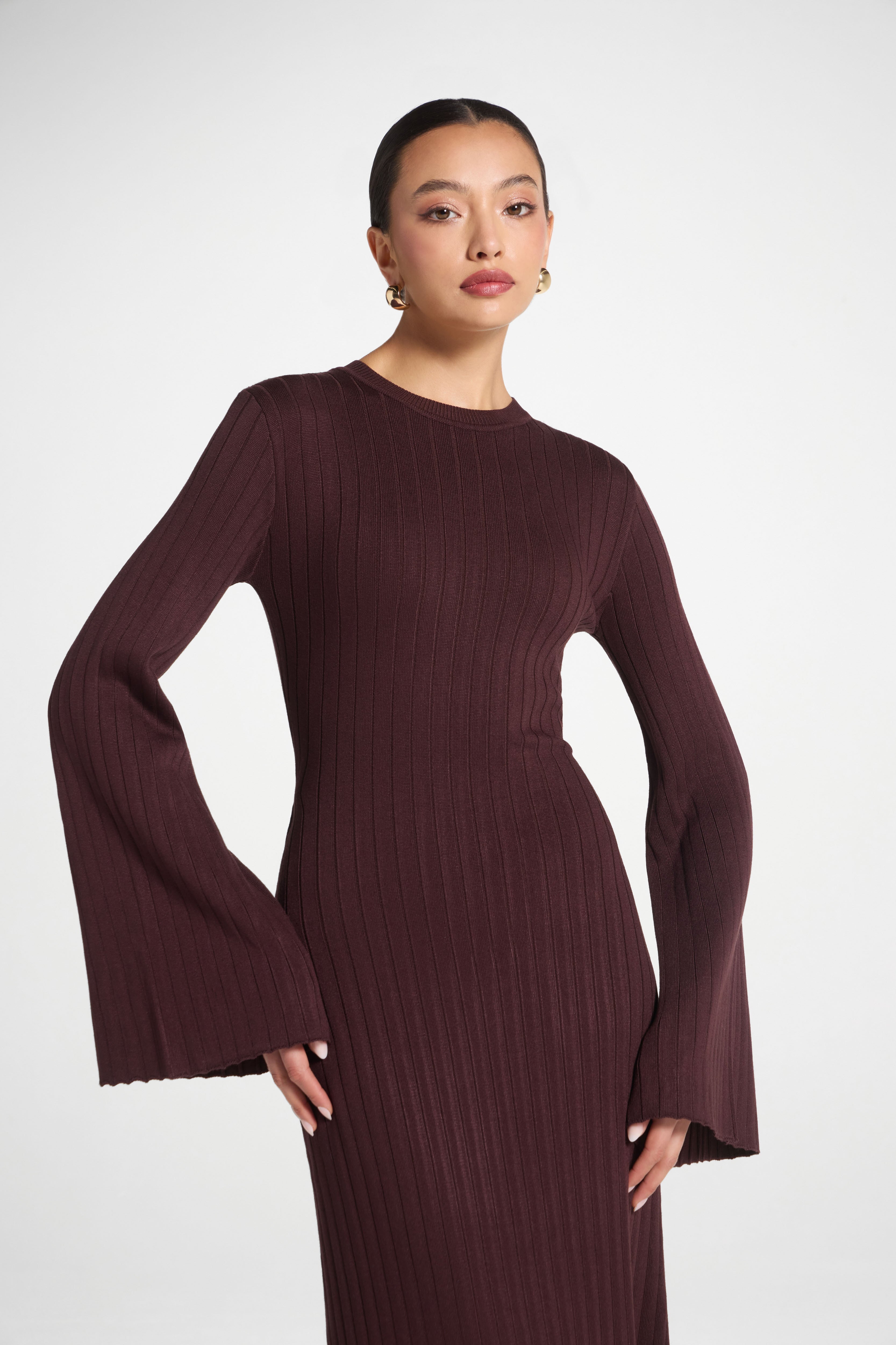 RIbbed Knit Maxi Dress - Ganache Abayas Veiled 