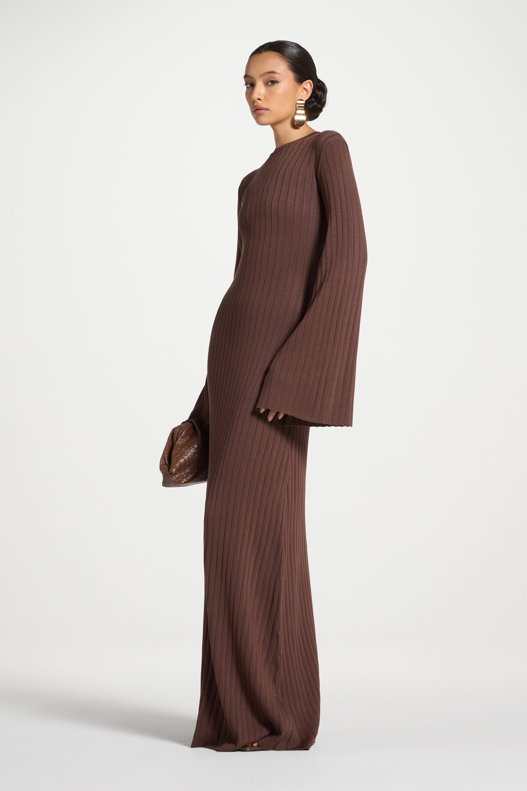 Ribbed Knit Maxi Dress - Qahwah Abayas Veiled 