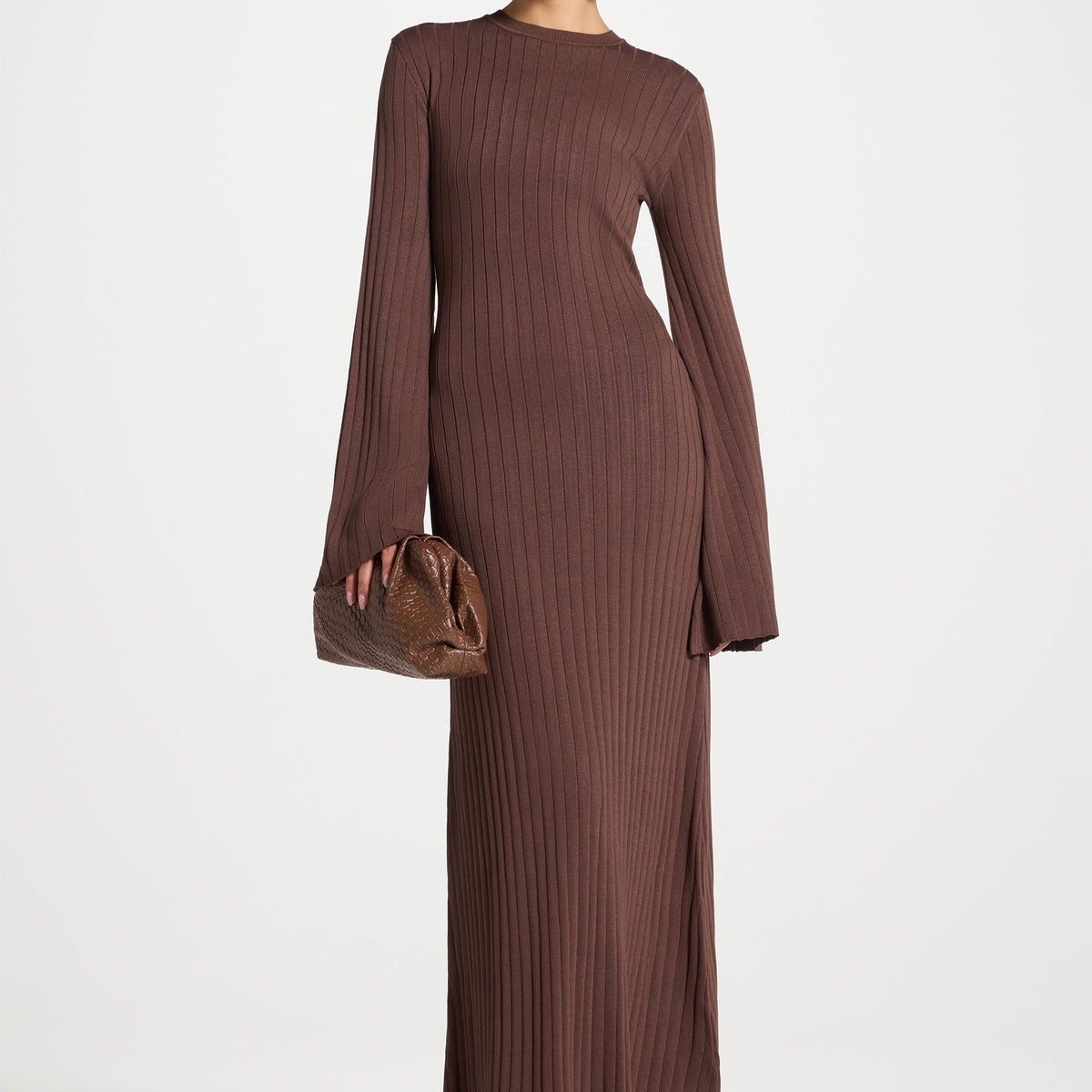 Ribbed Knit Maxi Dress - Qahwah L / 56" Ribbed Knit Maxi Dress - Qahwah L / 56"