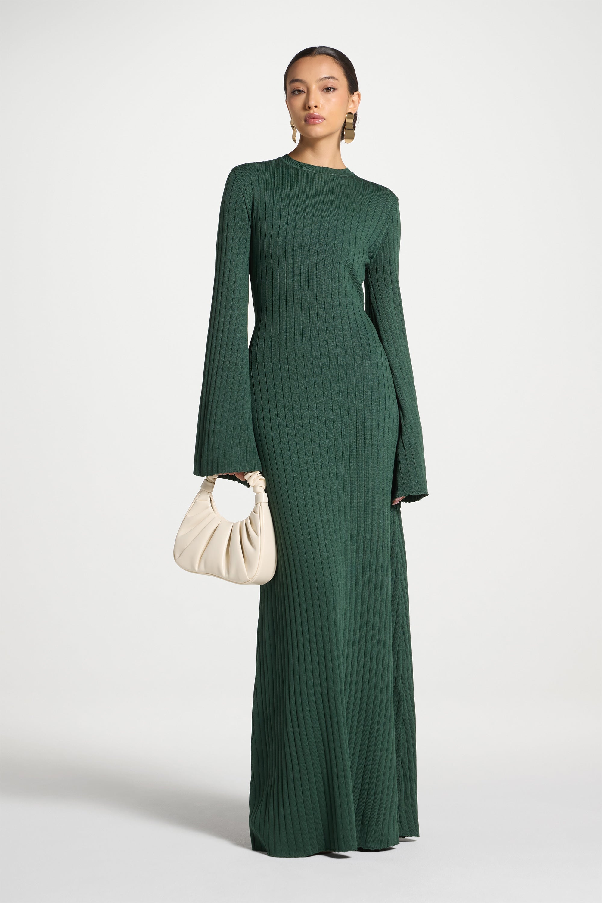 Ribbed Knit Maxi Dress - Retro Green Abayas Veiled 