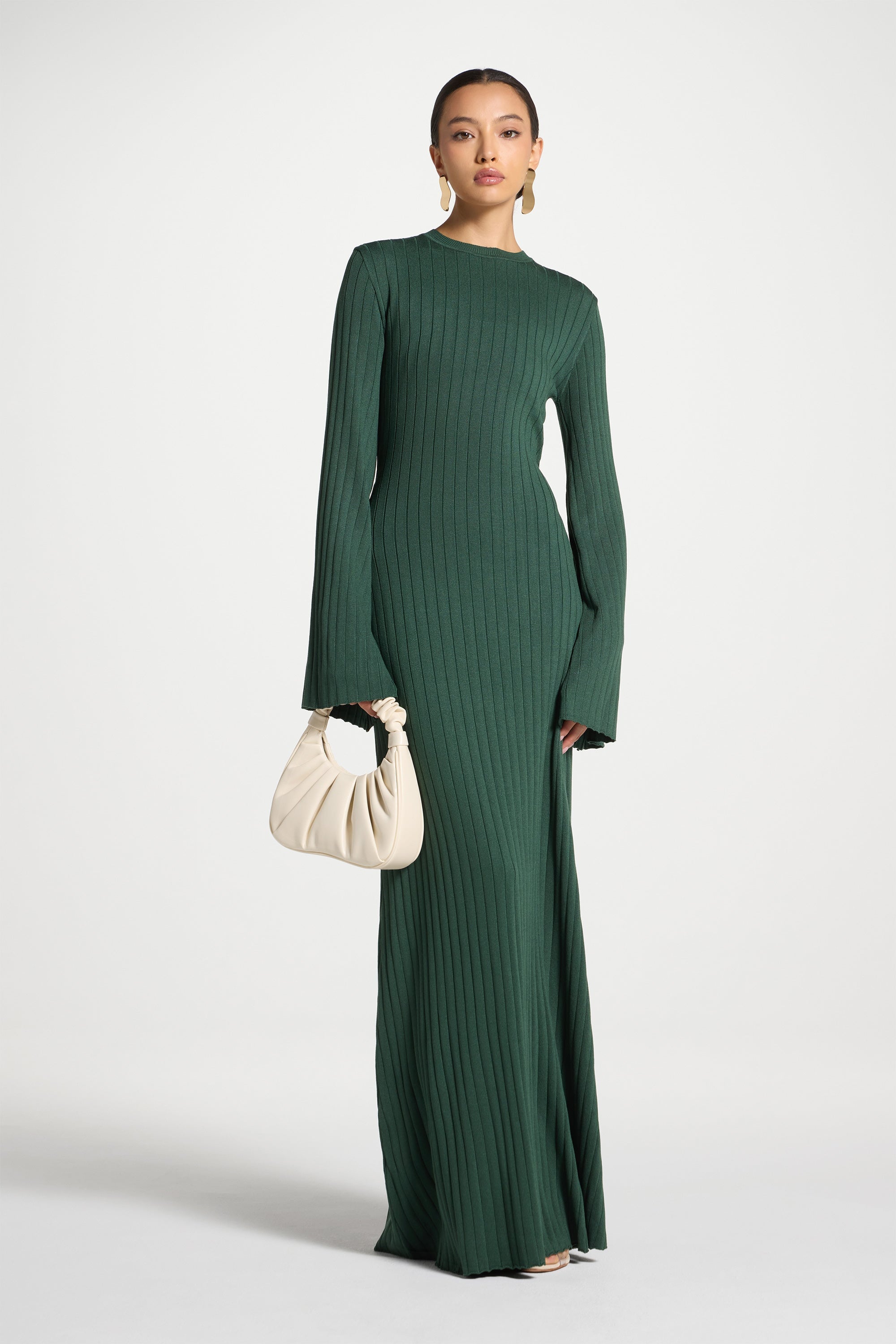 Ribbed Knit Maxi Dress - Retro Green Abayas Veiled 
