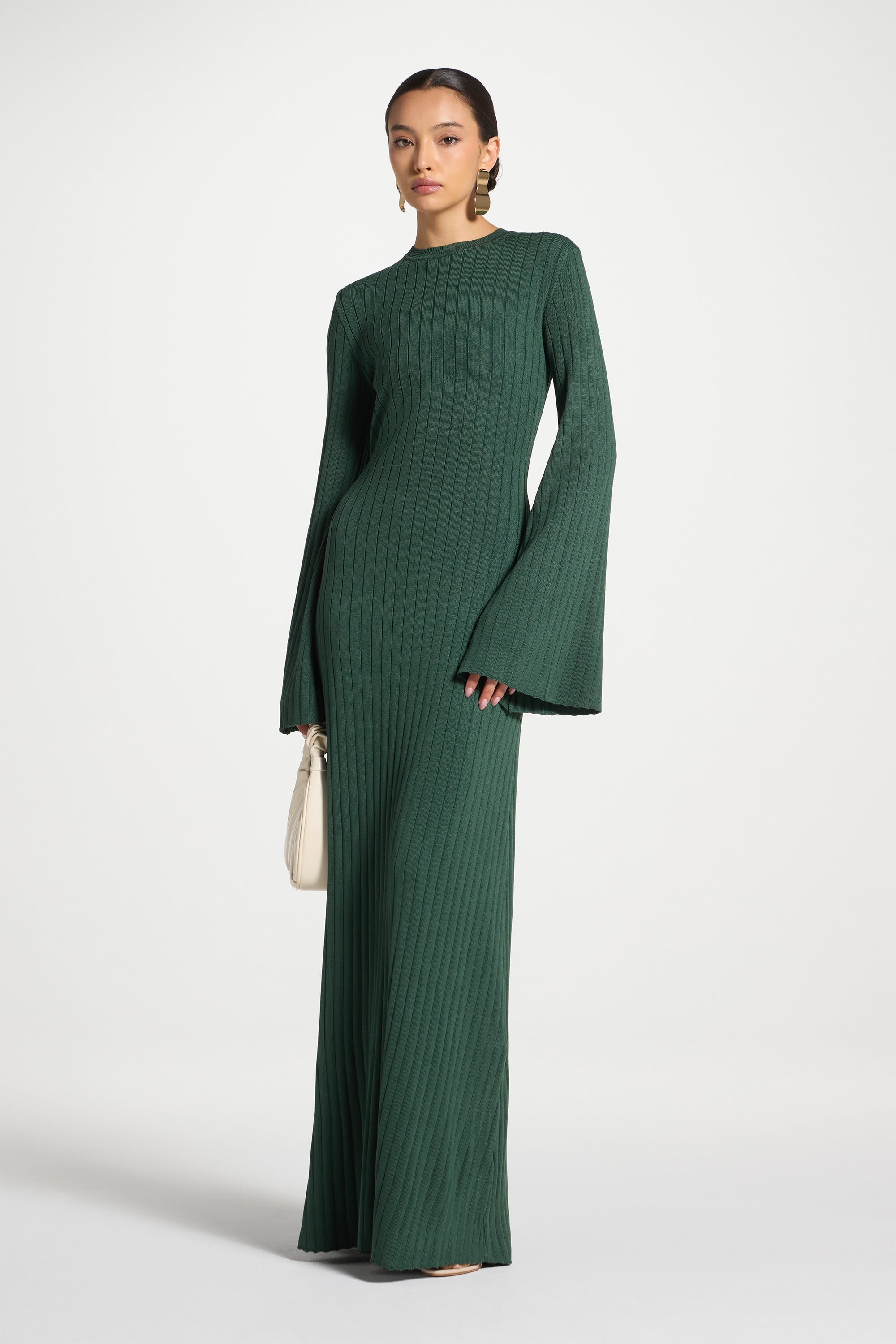 Ribbed Knit Maxi Dress - Retro Green Abayas Veiled 