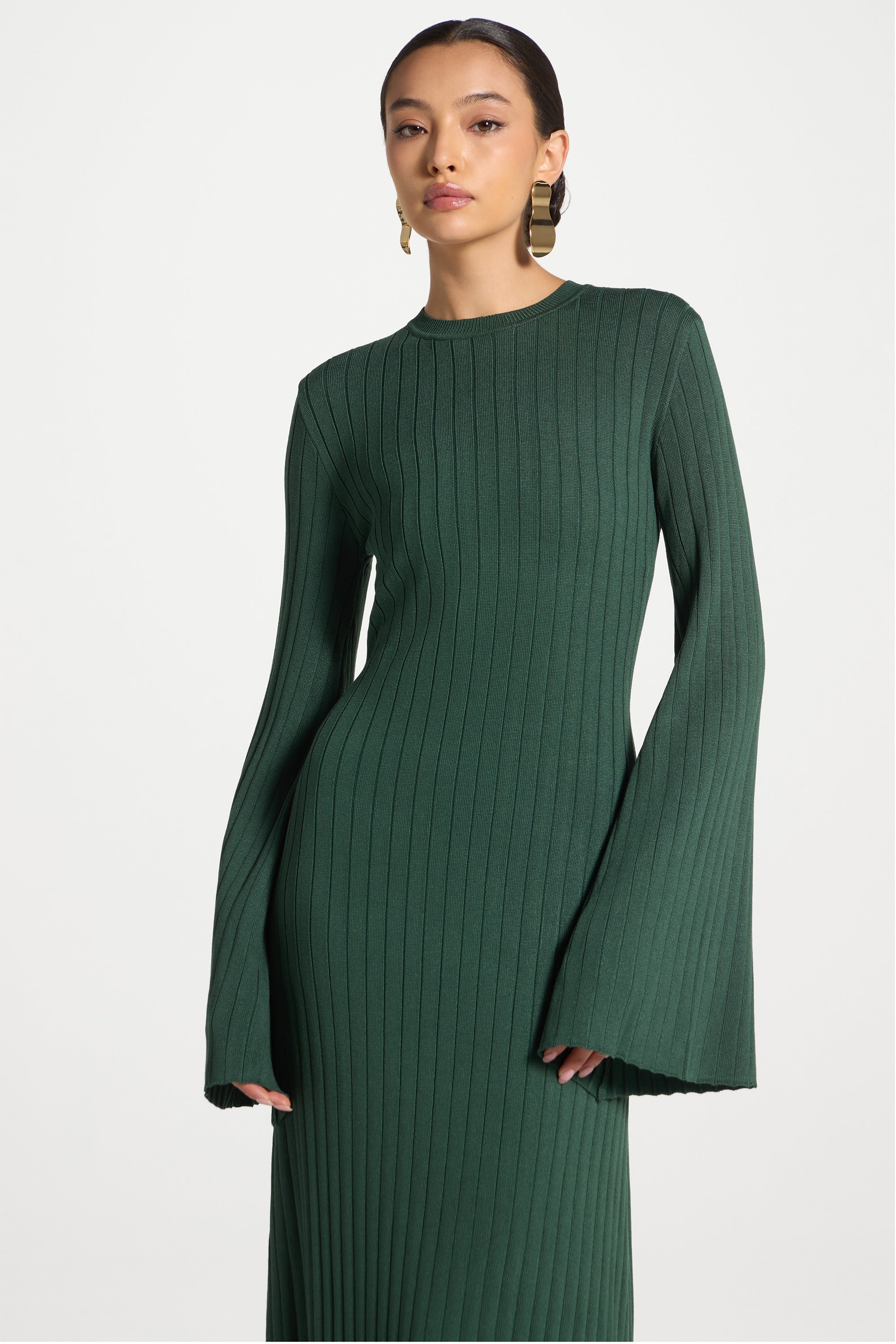 Ribbed Knit Maxi Dress - Retro Green Abayas Veiled 
