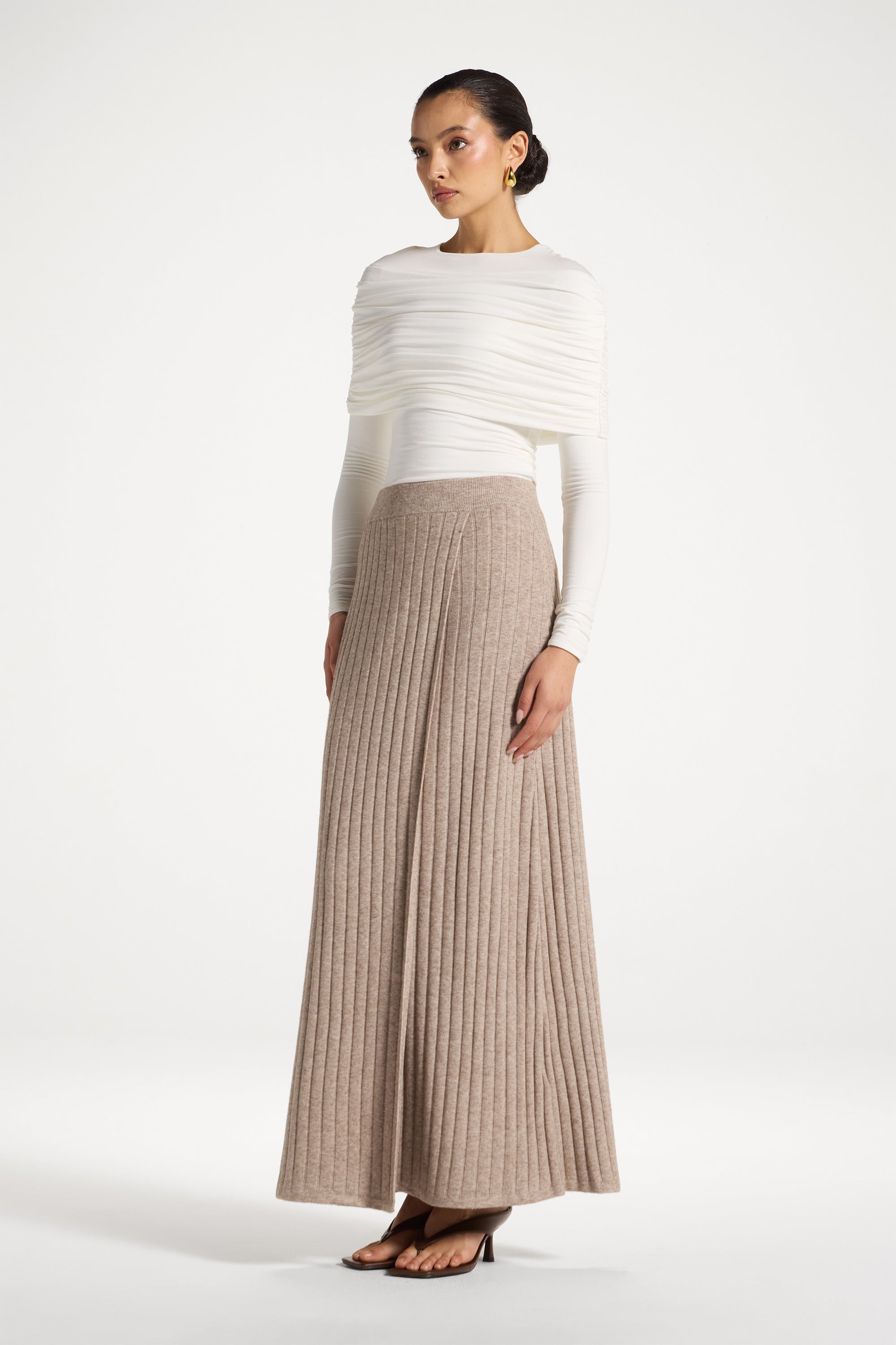Ribbed Knit Wrap Skirt - Beige Abayas Veiled 